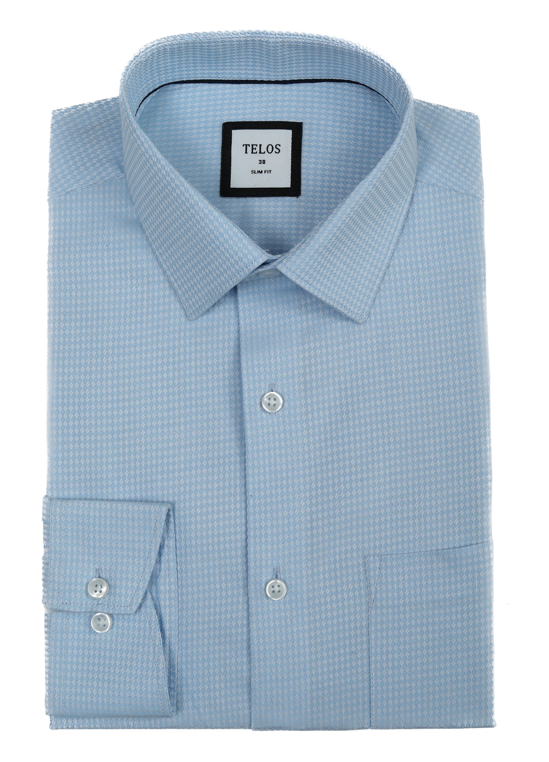 Point Collar Jacquard Fine Cotton Shirt - Baby Blue