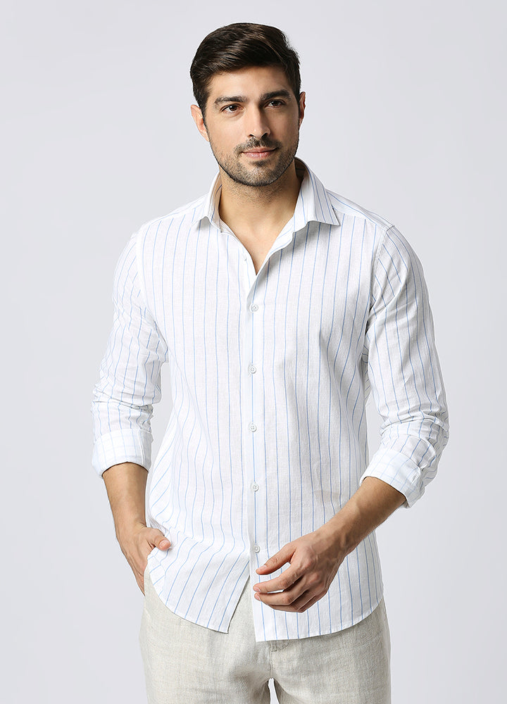 Cutaway Collar Toss Stripe Shirt Blue