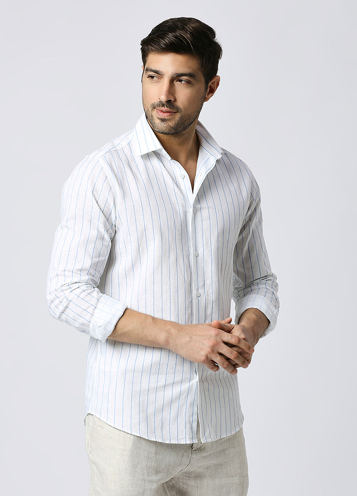 Cutaway Collar Toss Stripe Shirt Blue