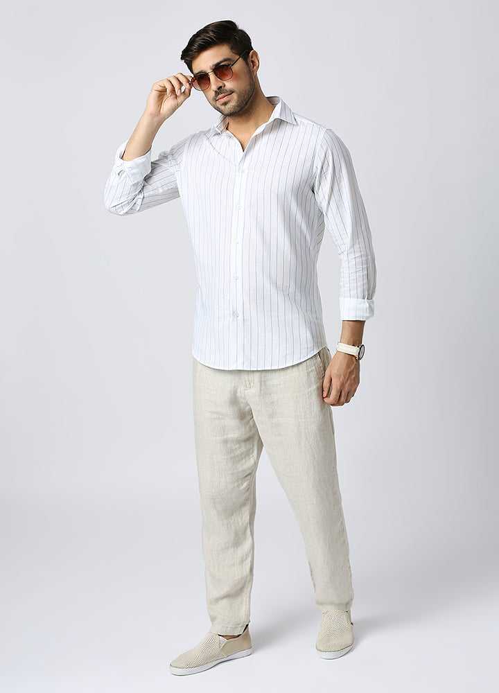 Cutaway Collar Toss Stripe Shirt Blue