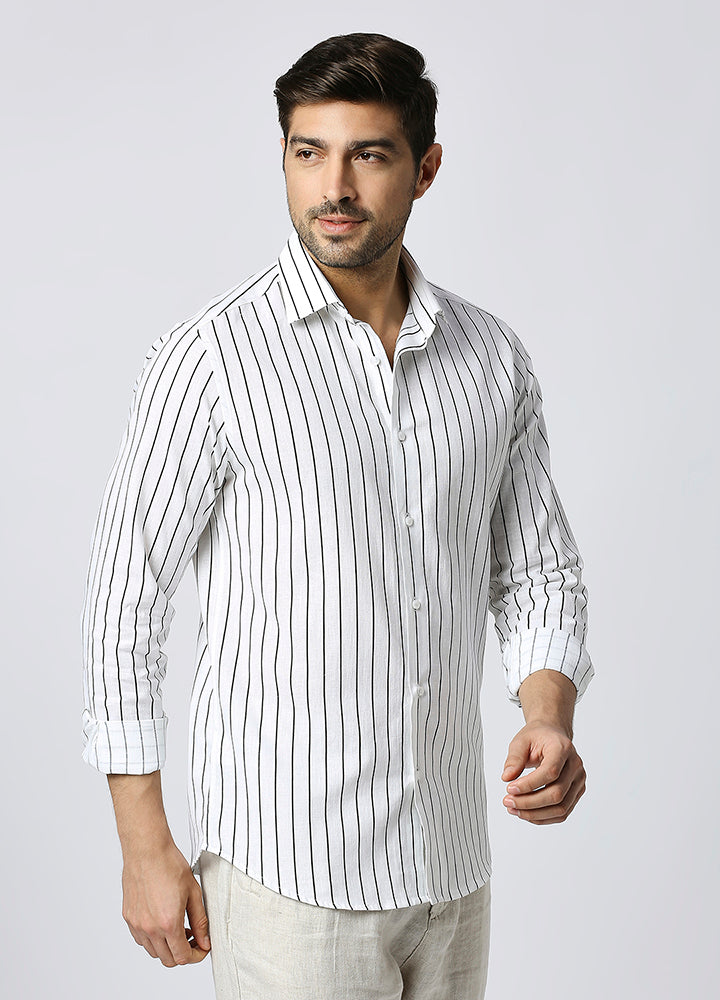 Cutaway Collar Toss  Stripe Shirt - Black