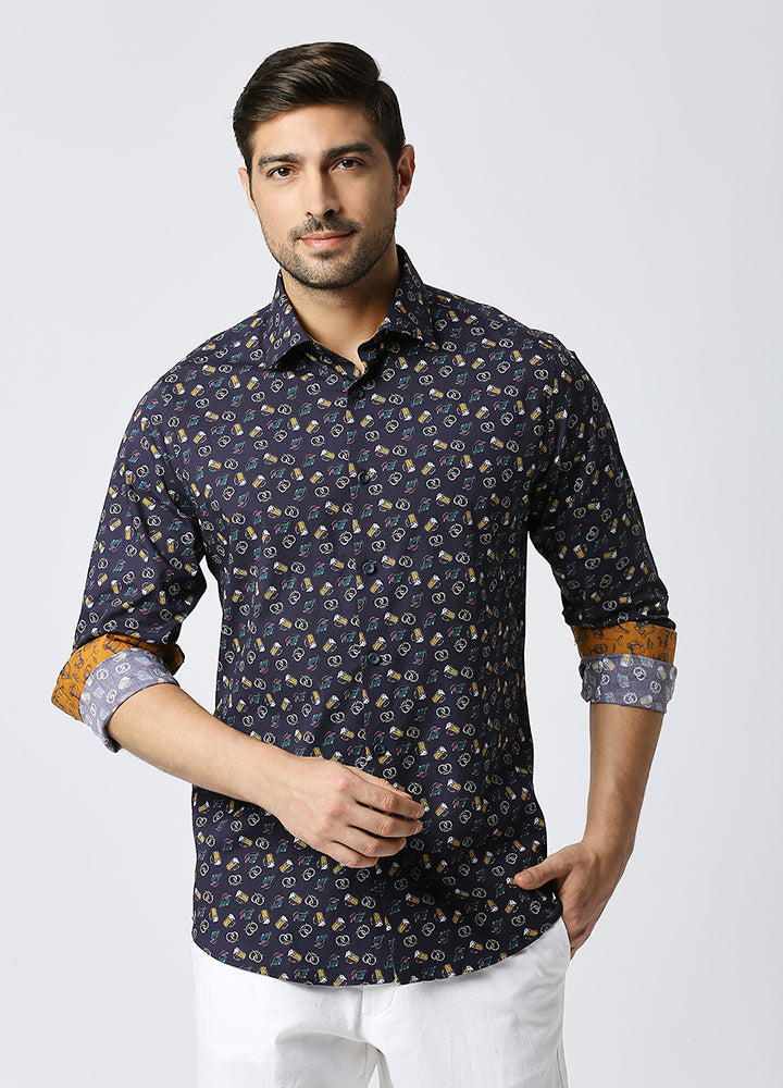 Cutaway Collar Toast & Twists Shirt - Navy Blue