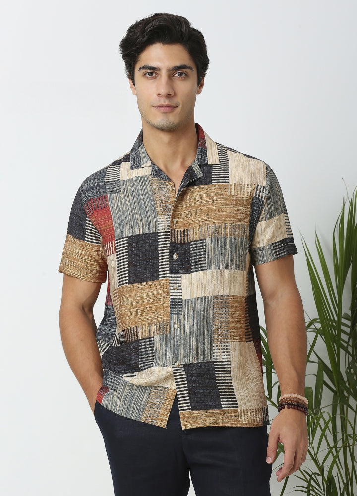 Camp Collar Dune Print Shirt - Multi Colour