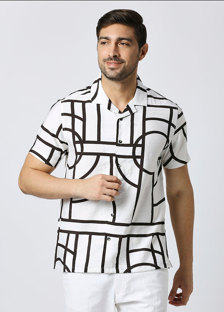 Camp Collar Telos Print Shirt - White