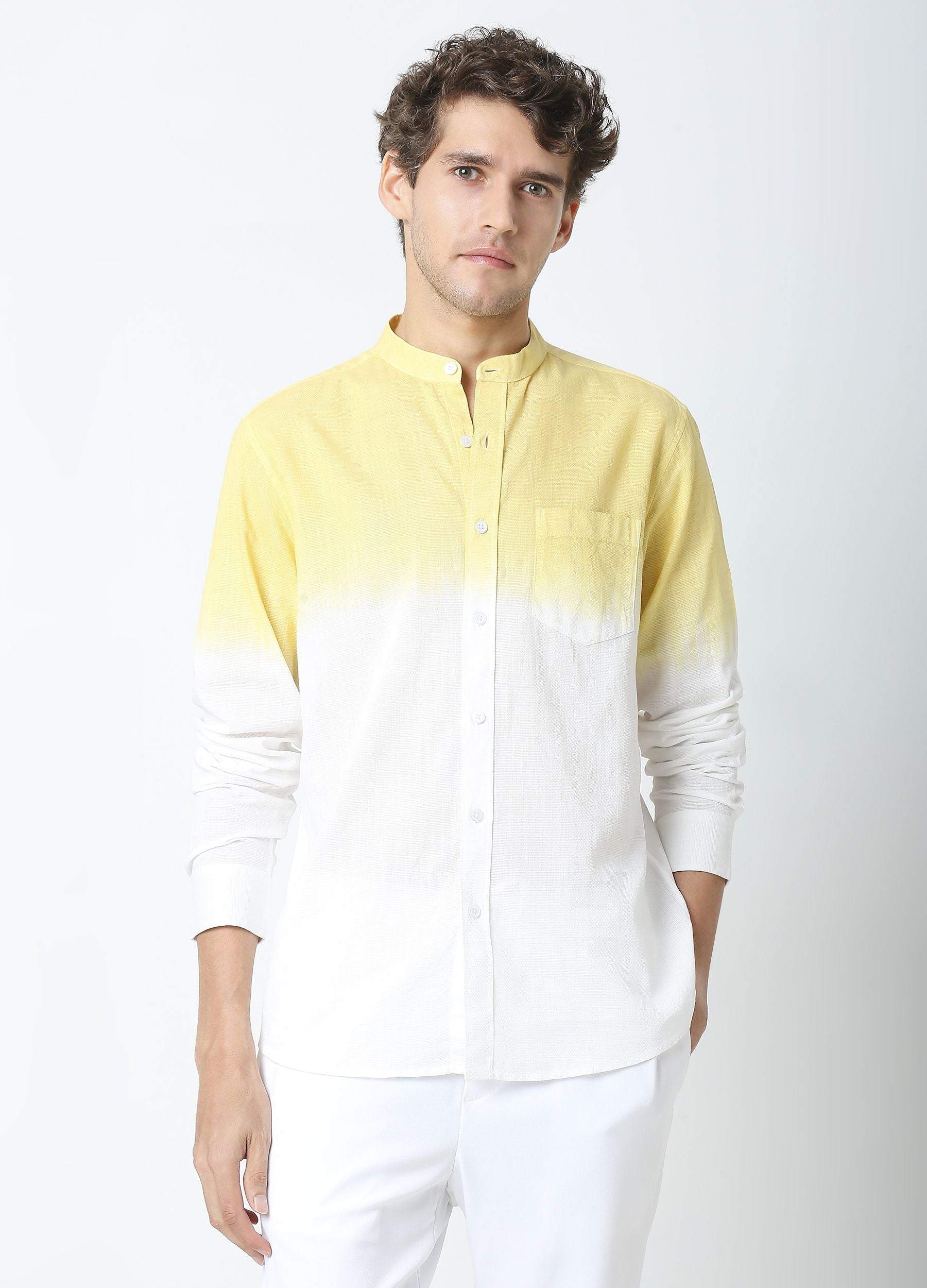 Tie Dye Chinese Collar Shirt - Yellow