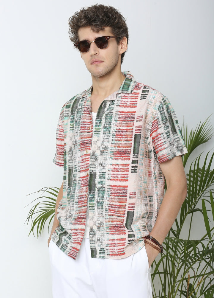 Camp Collar Pinelia Print Shirt - Sunset Coral