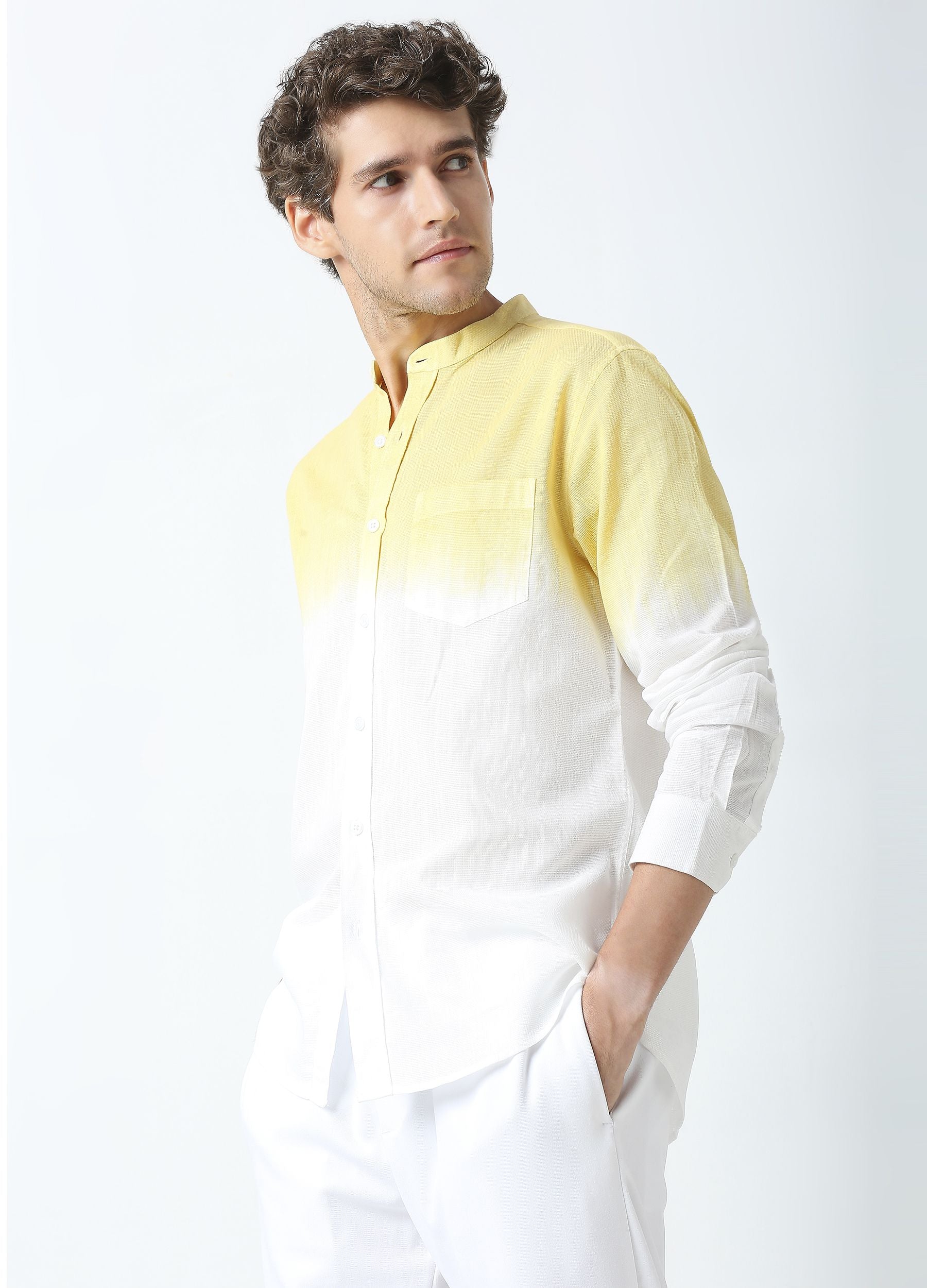 Tie Dye Chinese Collar Shirt - Yellow