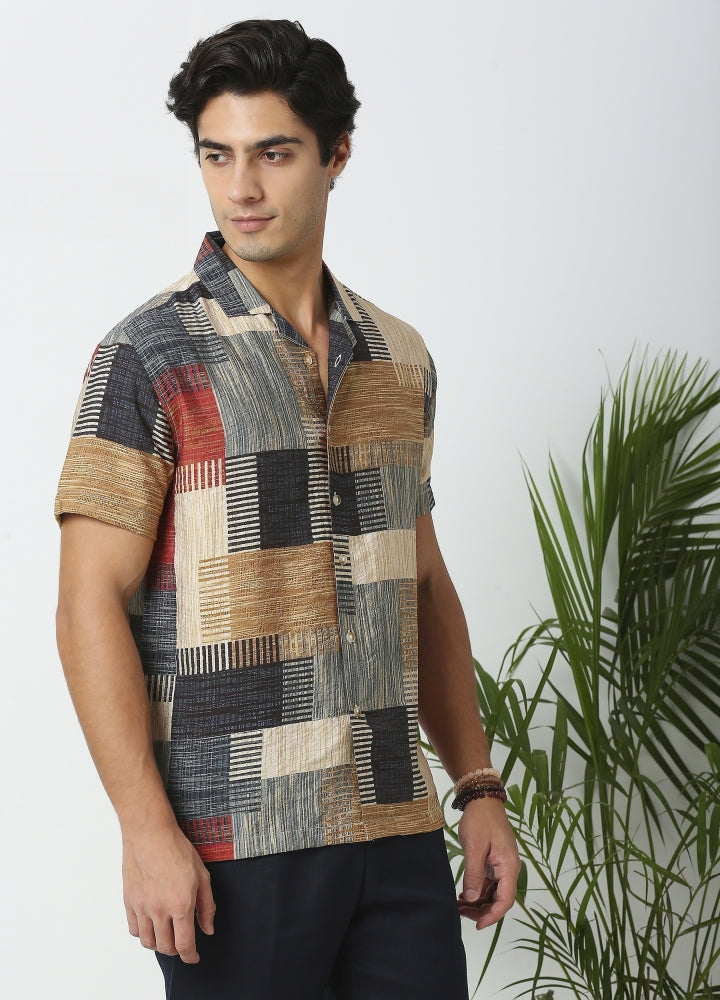 Camp Collar Dune Print Shirt - Multi Colour