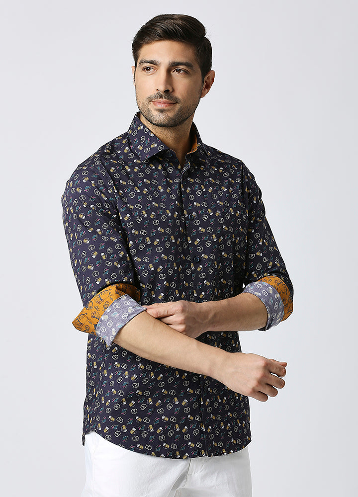 Cutaway Collar Toast & Twists Shirt - Navy Blue