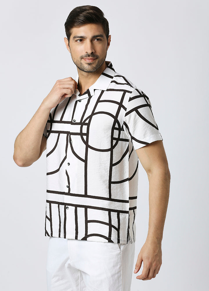 Camp Collar Telos Print Shirt - White