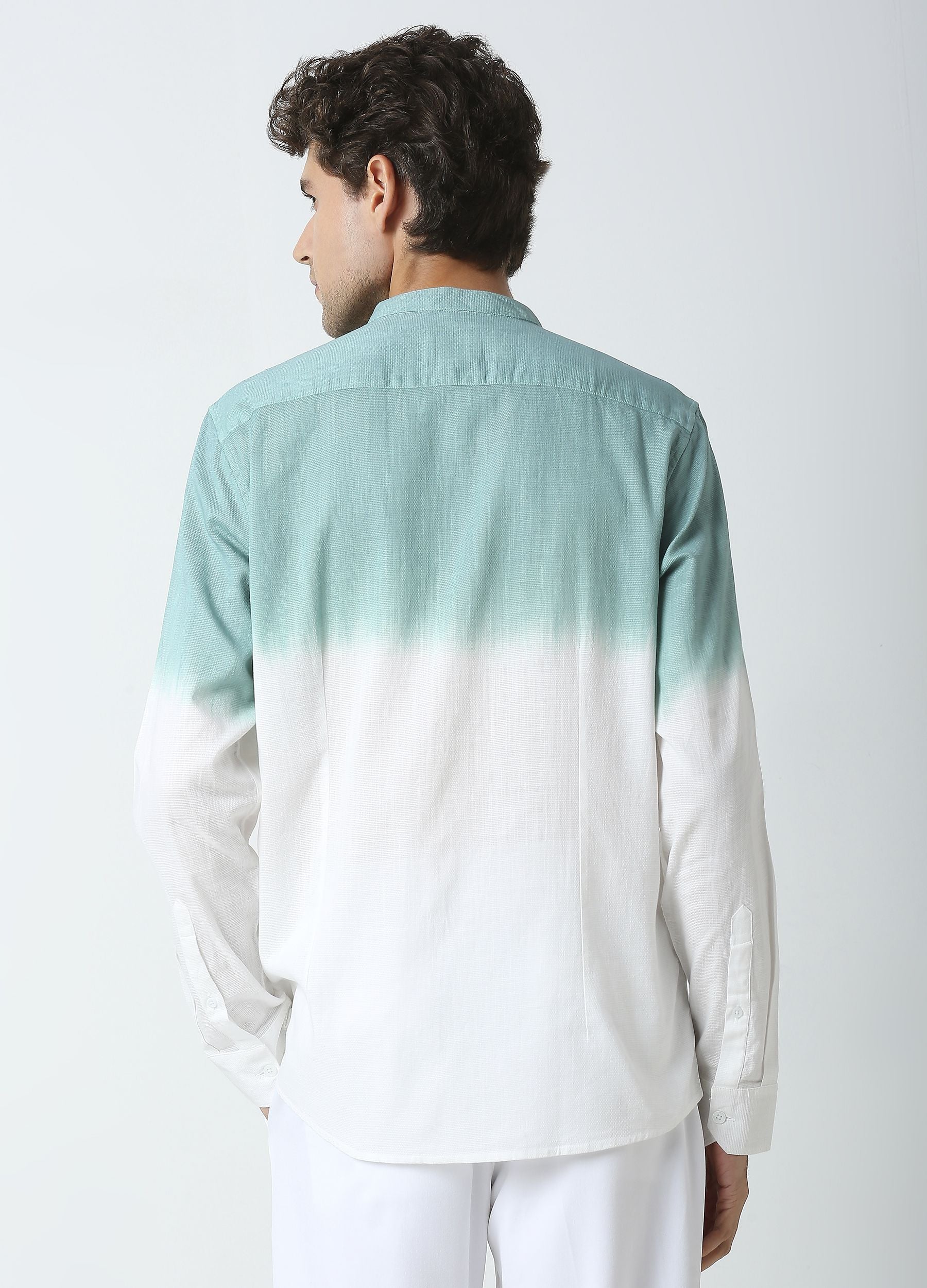 Tie Dye Chinese Collar Shirt - Teal