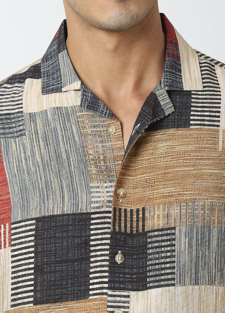 Camp Collar Dune Print Shirt - Multi Colour