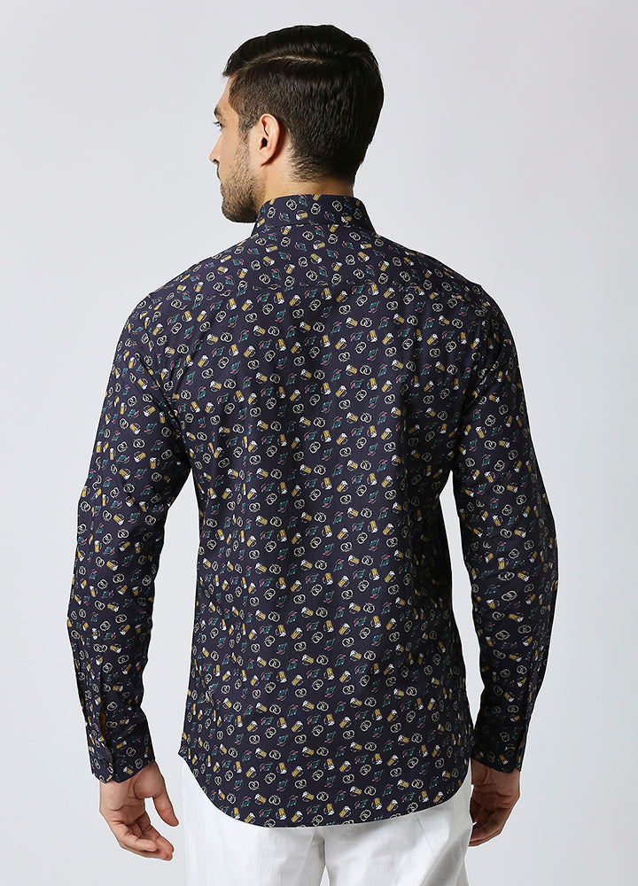 Cutaway Collar Toast & Twists Shirt - Navy Blue