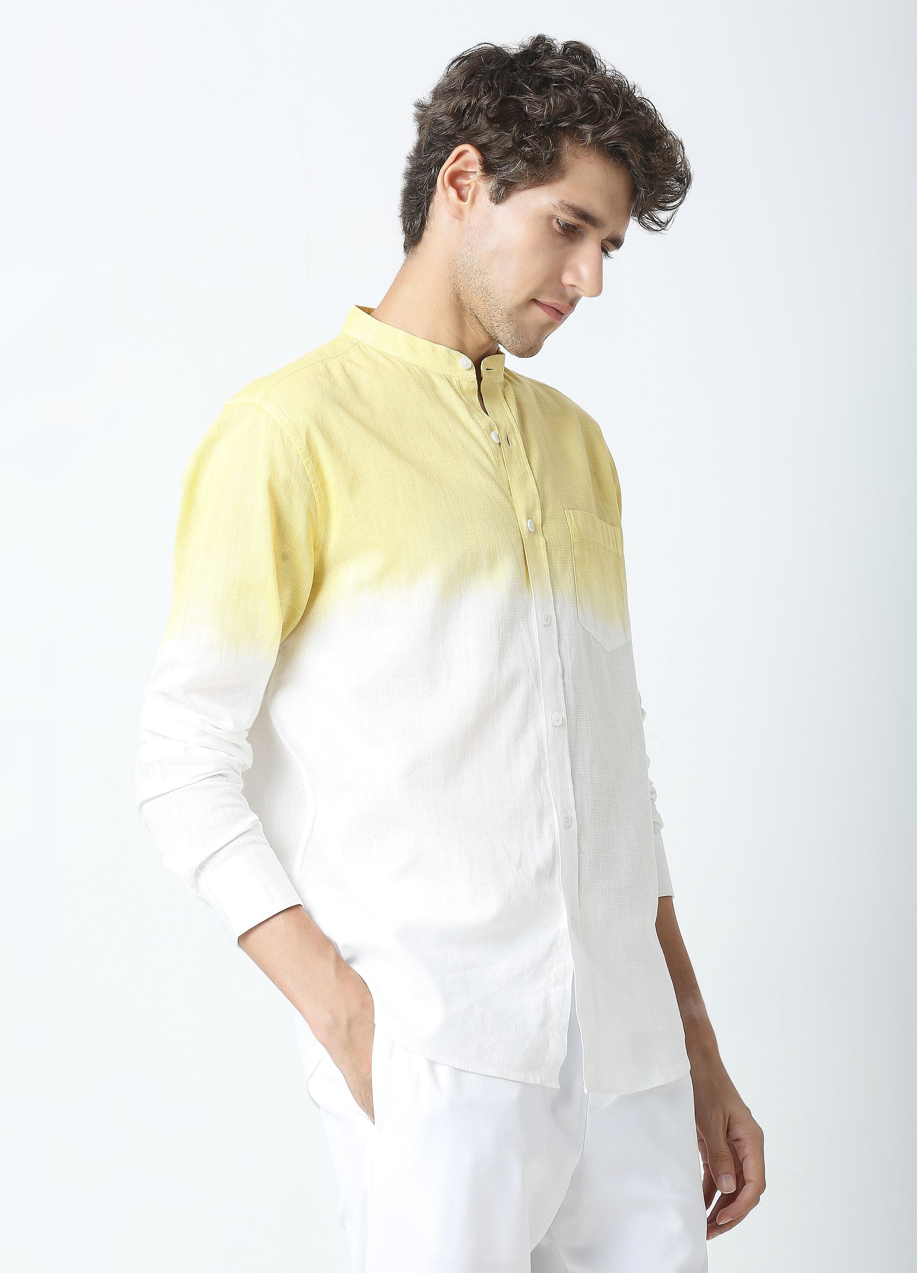 Tie Dye Chinese Collar Shirt - Yellow