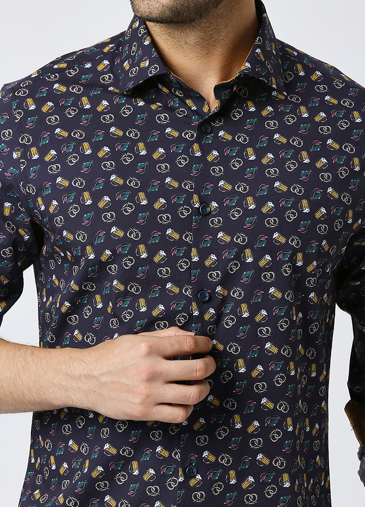 Cutaway Collar Toast & Twists Shirt - Navy Blue