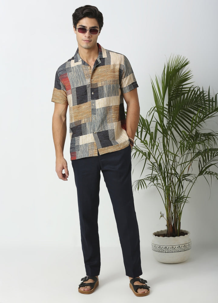 Camp Collar Dune Print Shirt - Multi Colour