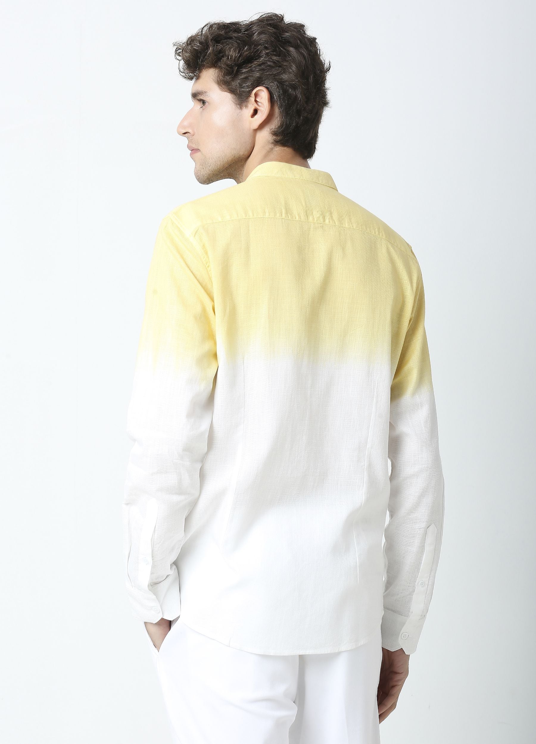 Tie Dye Chinese Collar Shirt - Yellow