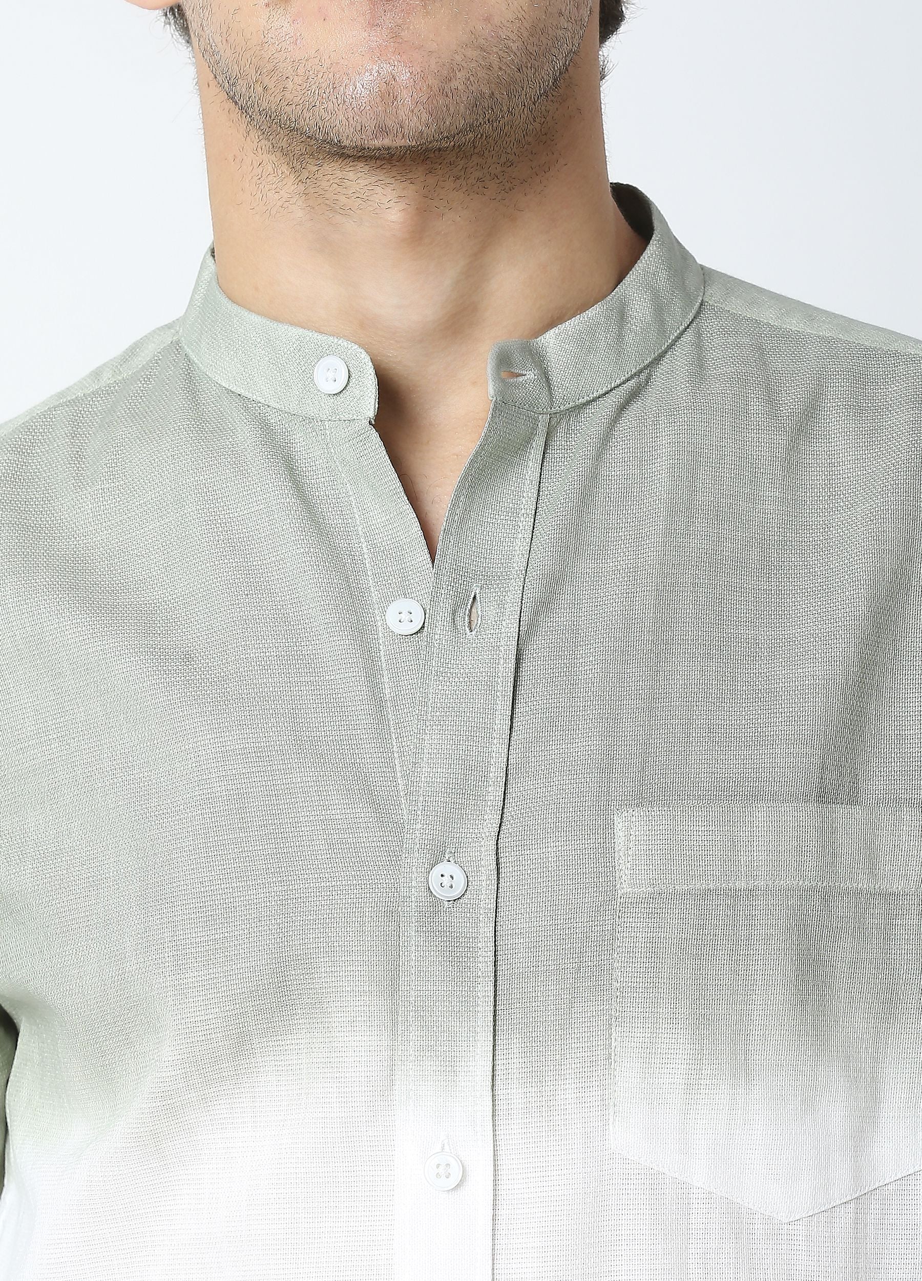 Tie Dye Chinese Collar Shirt - Olive