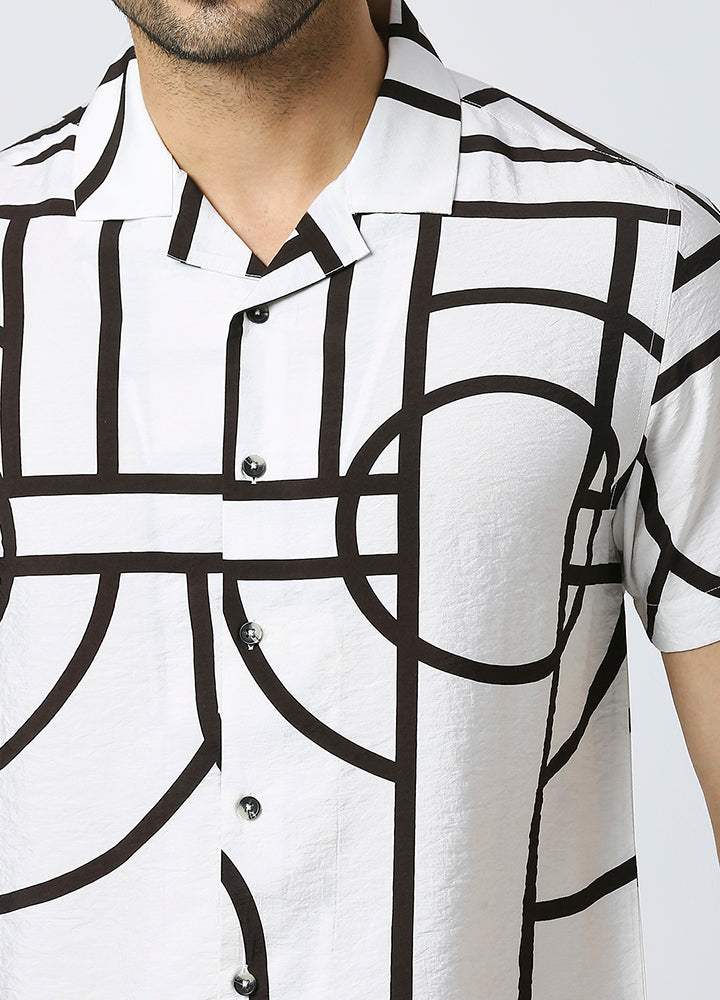 Camp Collar Telos Print Shirt - White