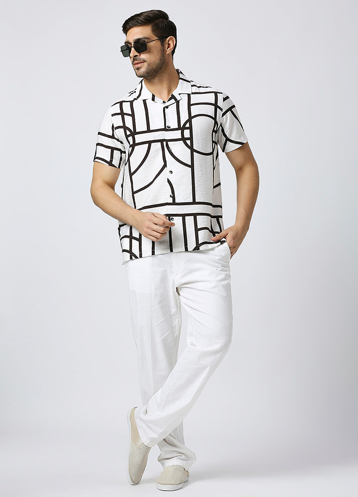 Camp Collar Telos Print Shirt - White