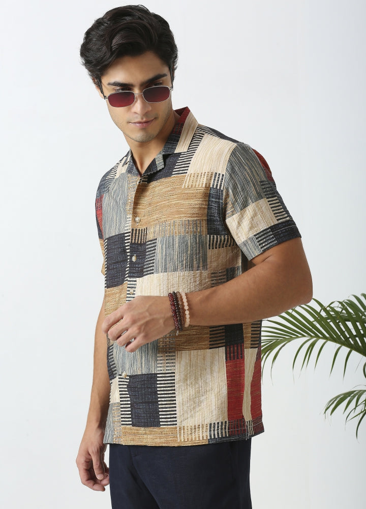 Camp Collar Dune Print Shirt - Multi Colour