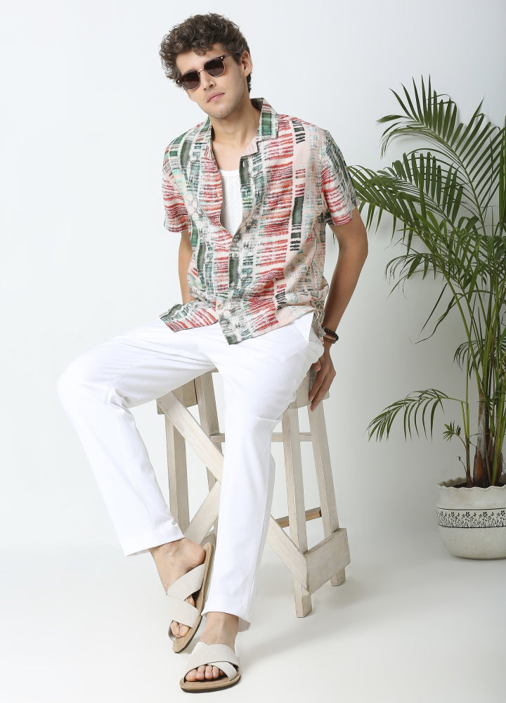 Camp Collar Pinelia Print Shirt - Sunset Coral