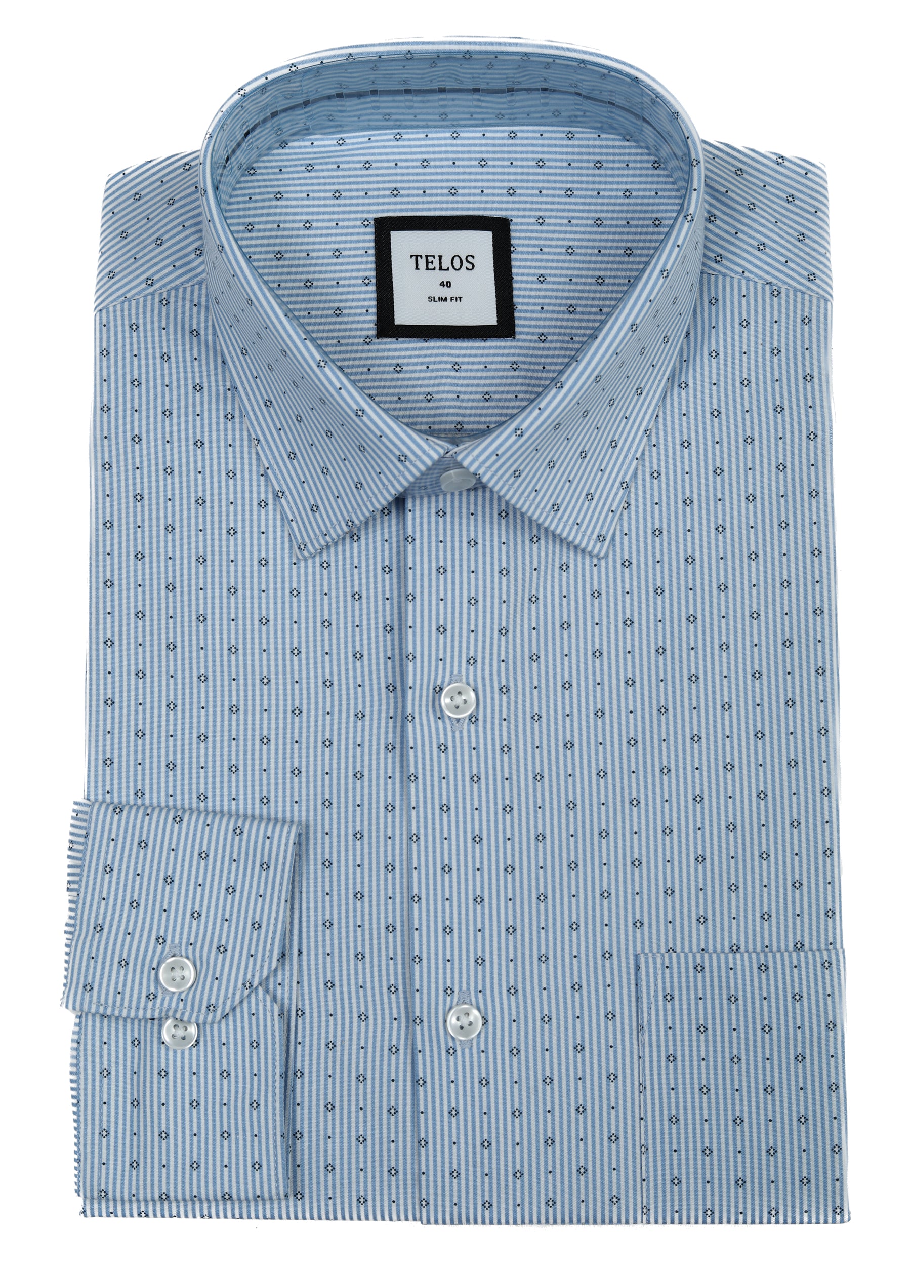 Point Collar Micro Print Stripe Shirt - Cornflower Blue