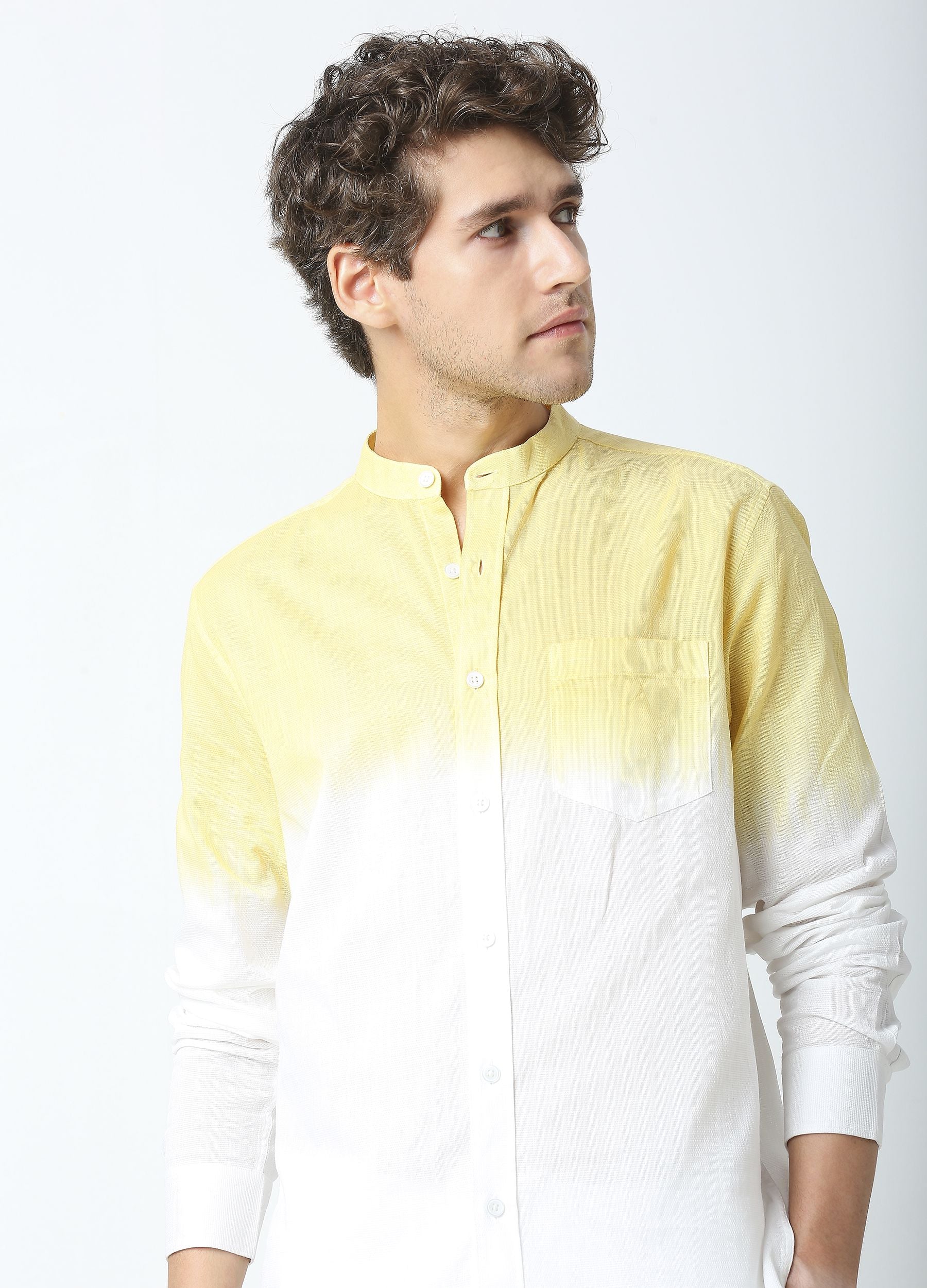 Tie Dye Chinese Collar Shirt - Yellow