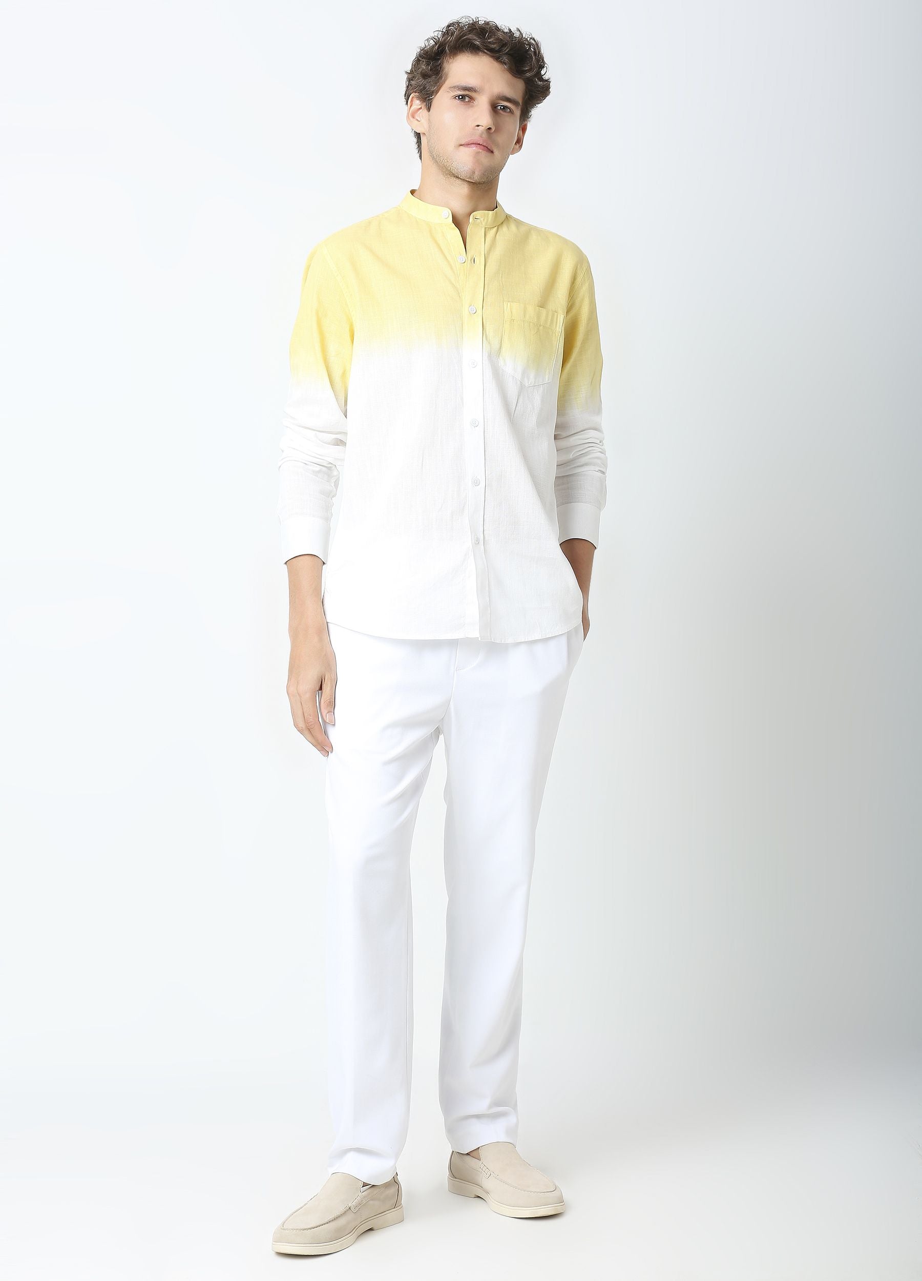 Tie Dye Chinese Collar Shirt - Yellow