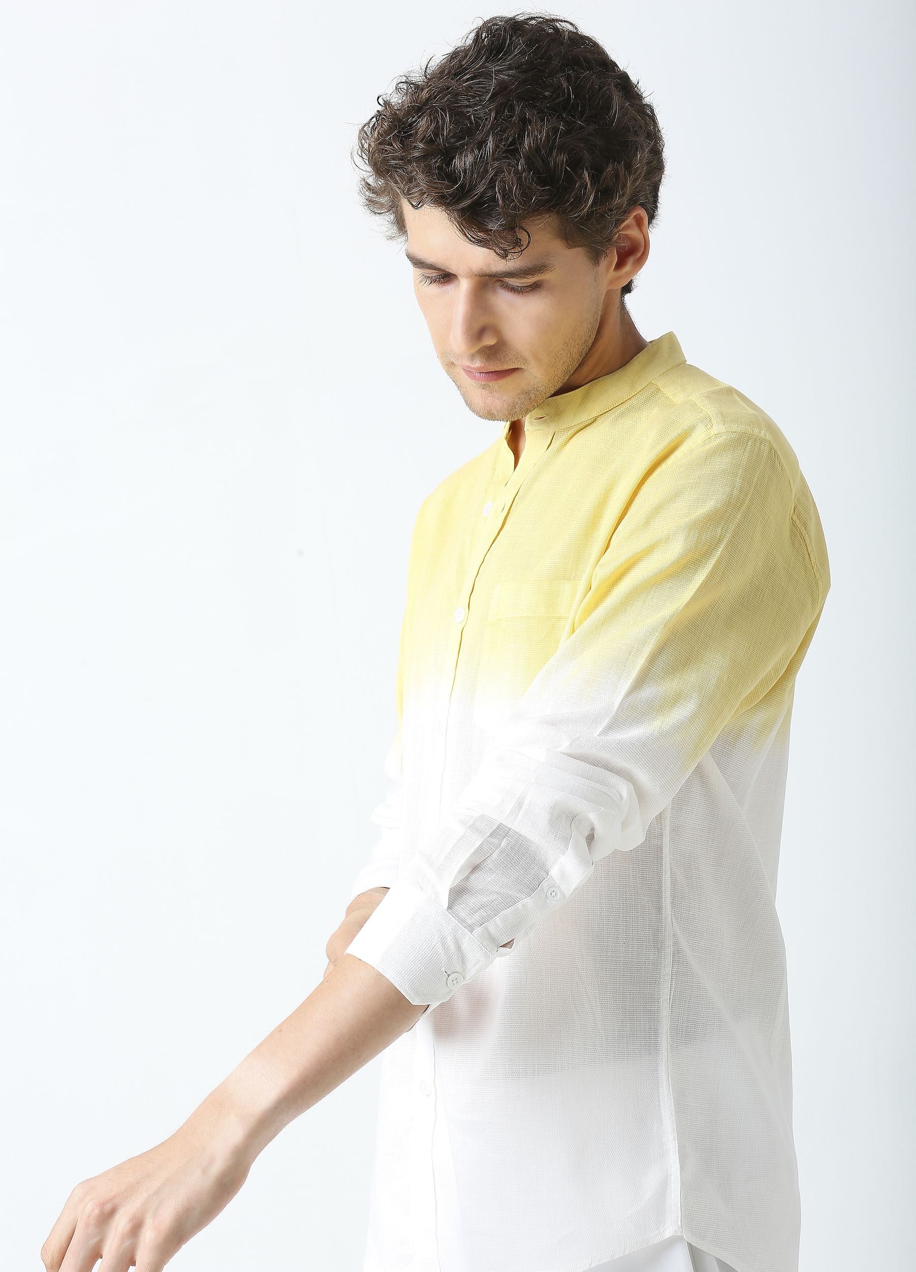 Tie Dye Chinese Collar Shirt - Yellow