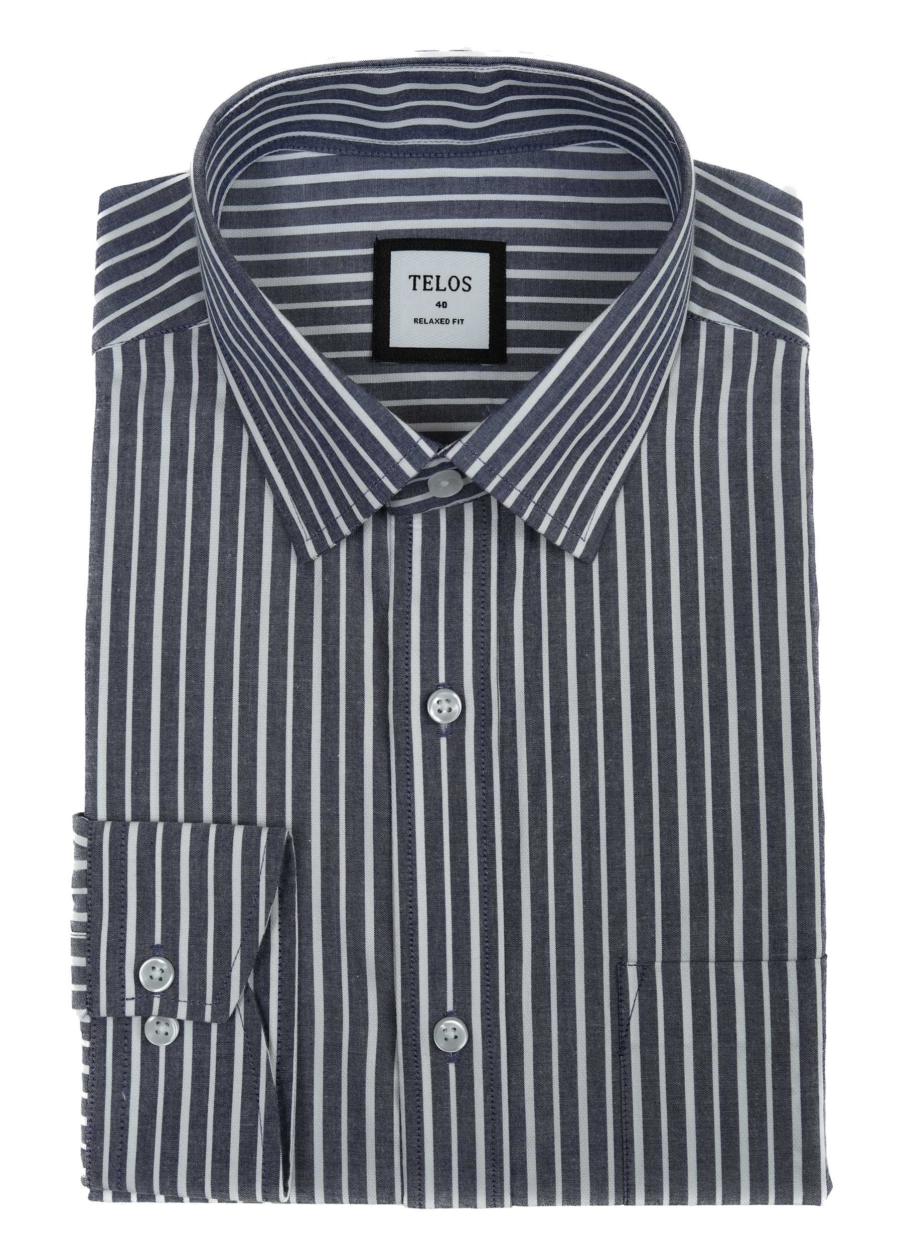 Point Collar Two Colour Yarn Dyed Stripe Shirt - Yale Blue