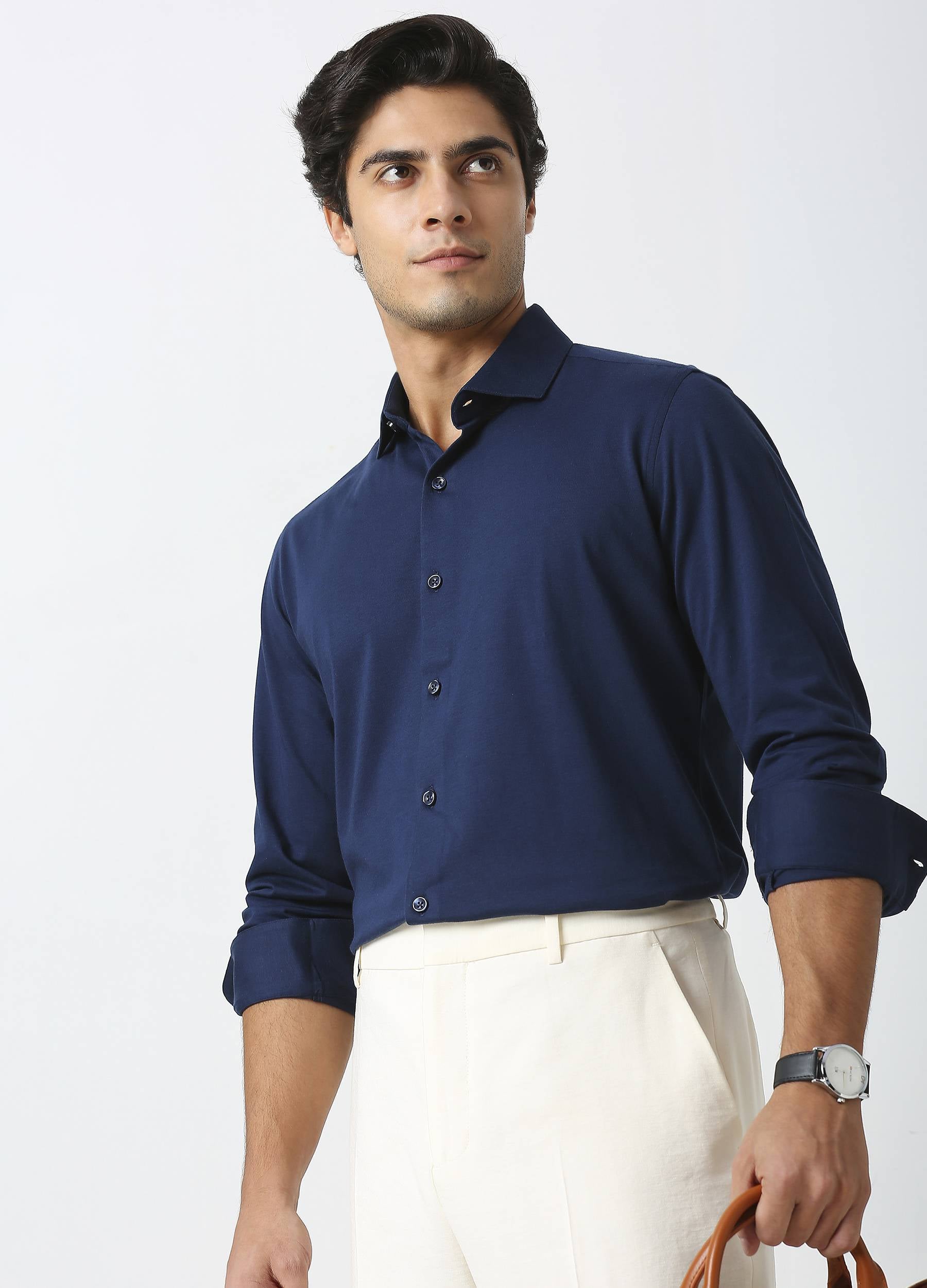 Royal Navy Blue: Cutaway Collar Solid Knit Shirt