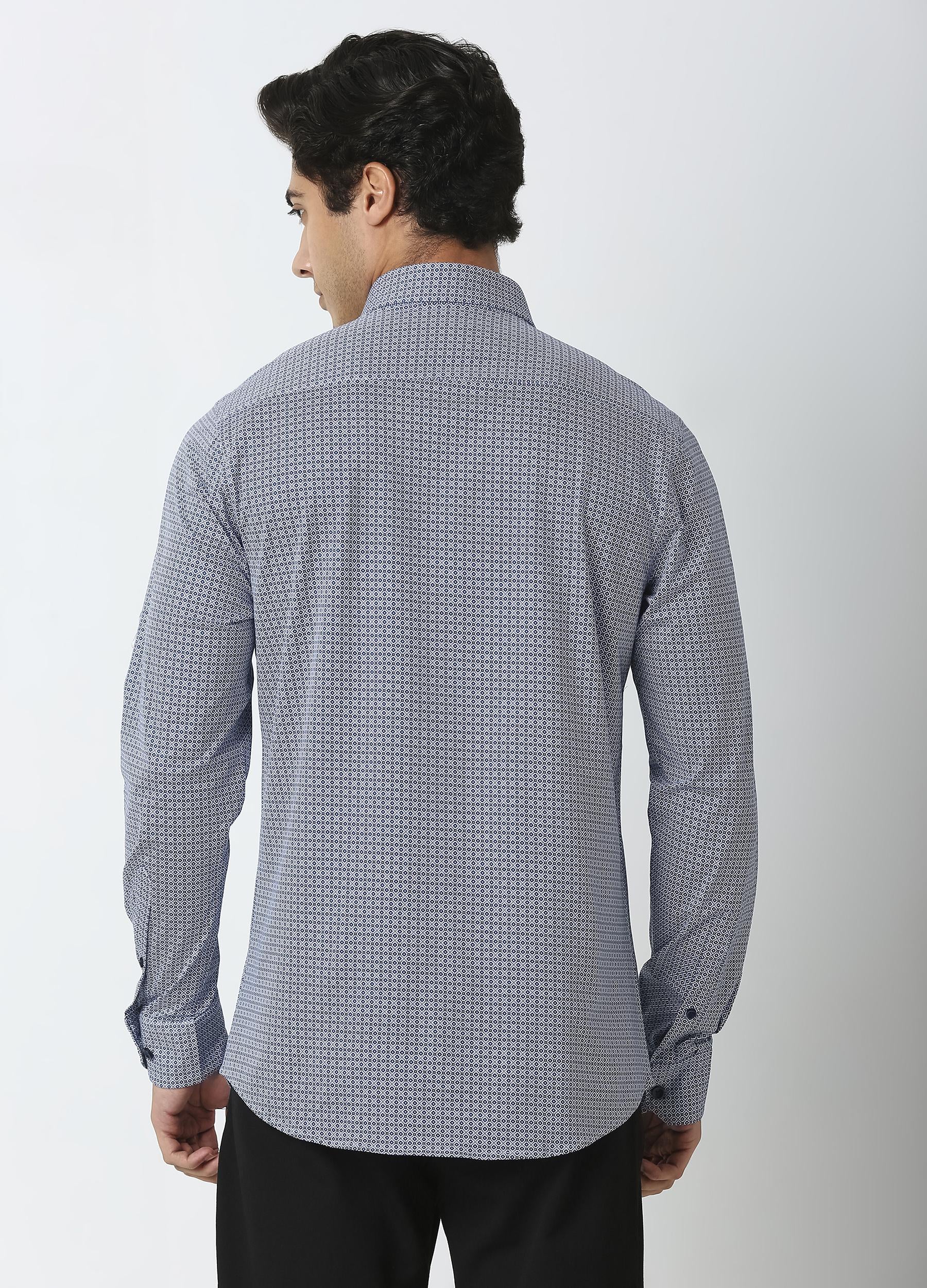 Dori: Button down print knit shirt - Blue