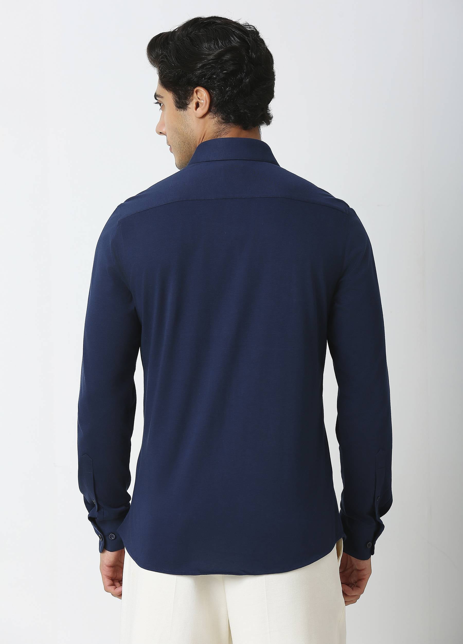 Royal Navy Blue: Cutaway Collar Solid Knit Shirt