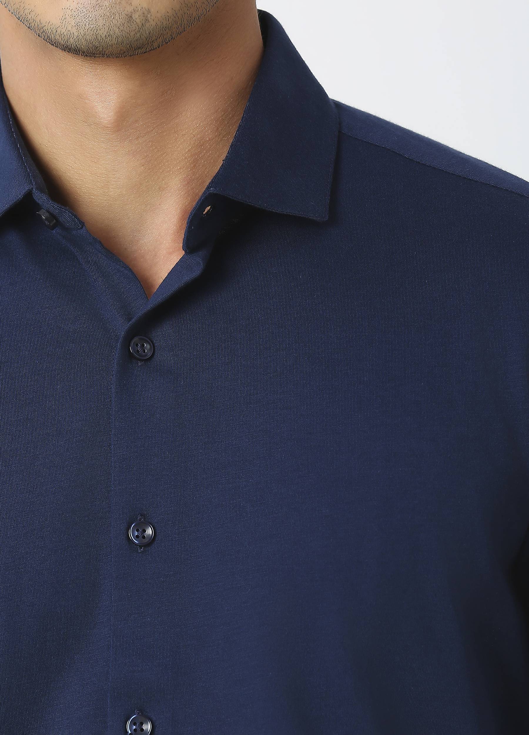 Royal Navy Blue: Cutaway Collar Solid Knit Shirt