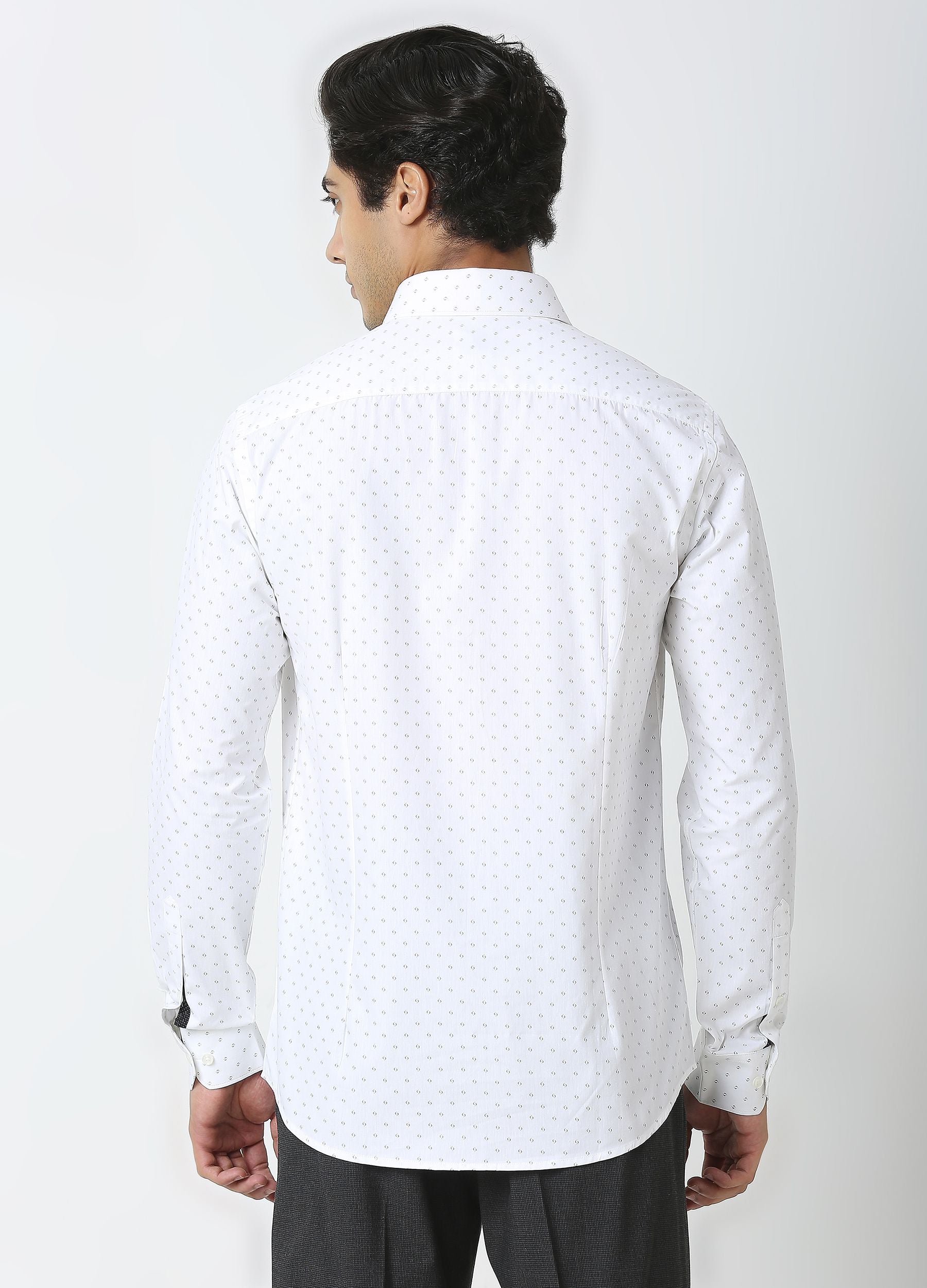 Point Collar Two Colour Print Shirt - White