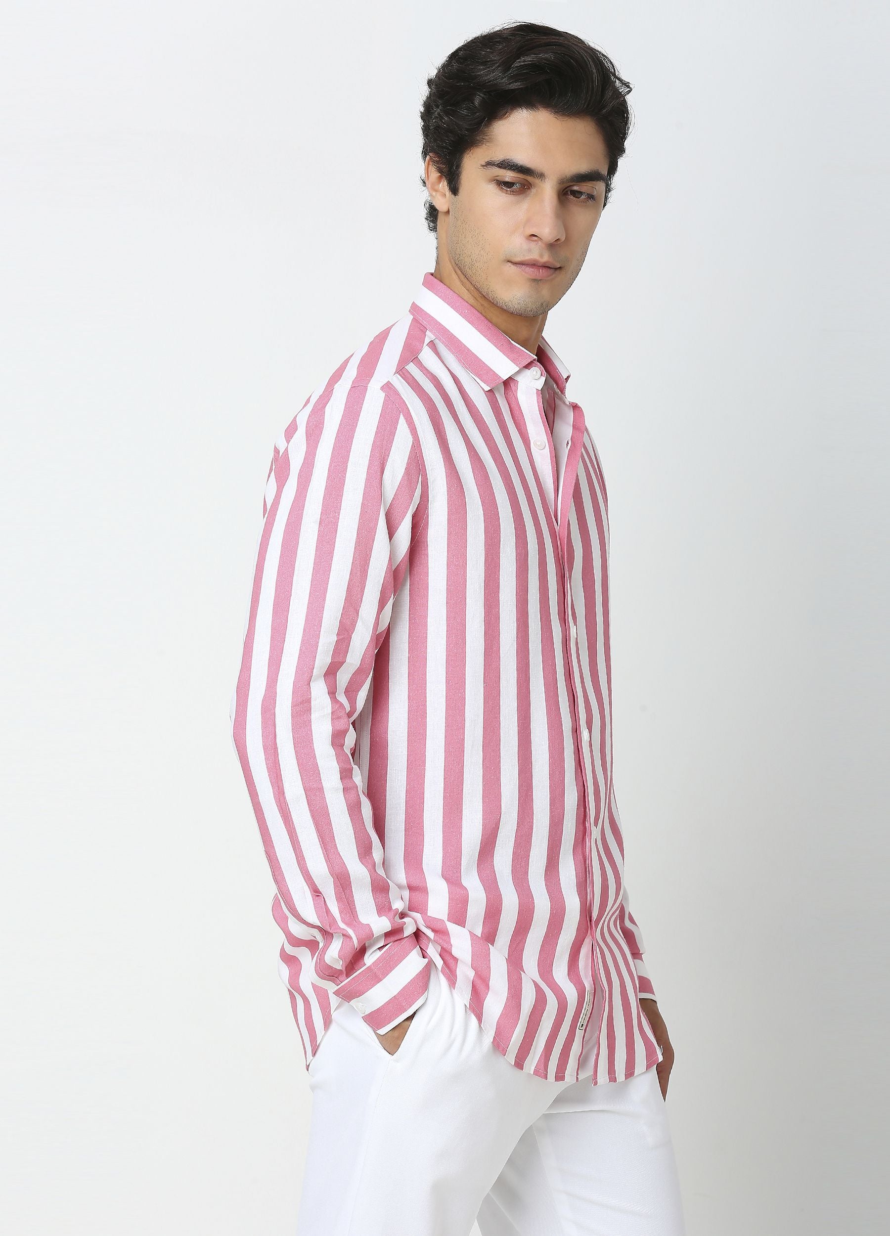 Cutaway Collar Stripe Shirt - Coral