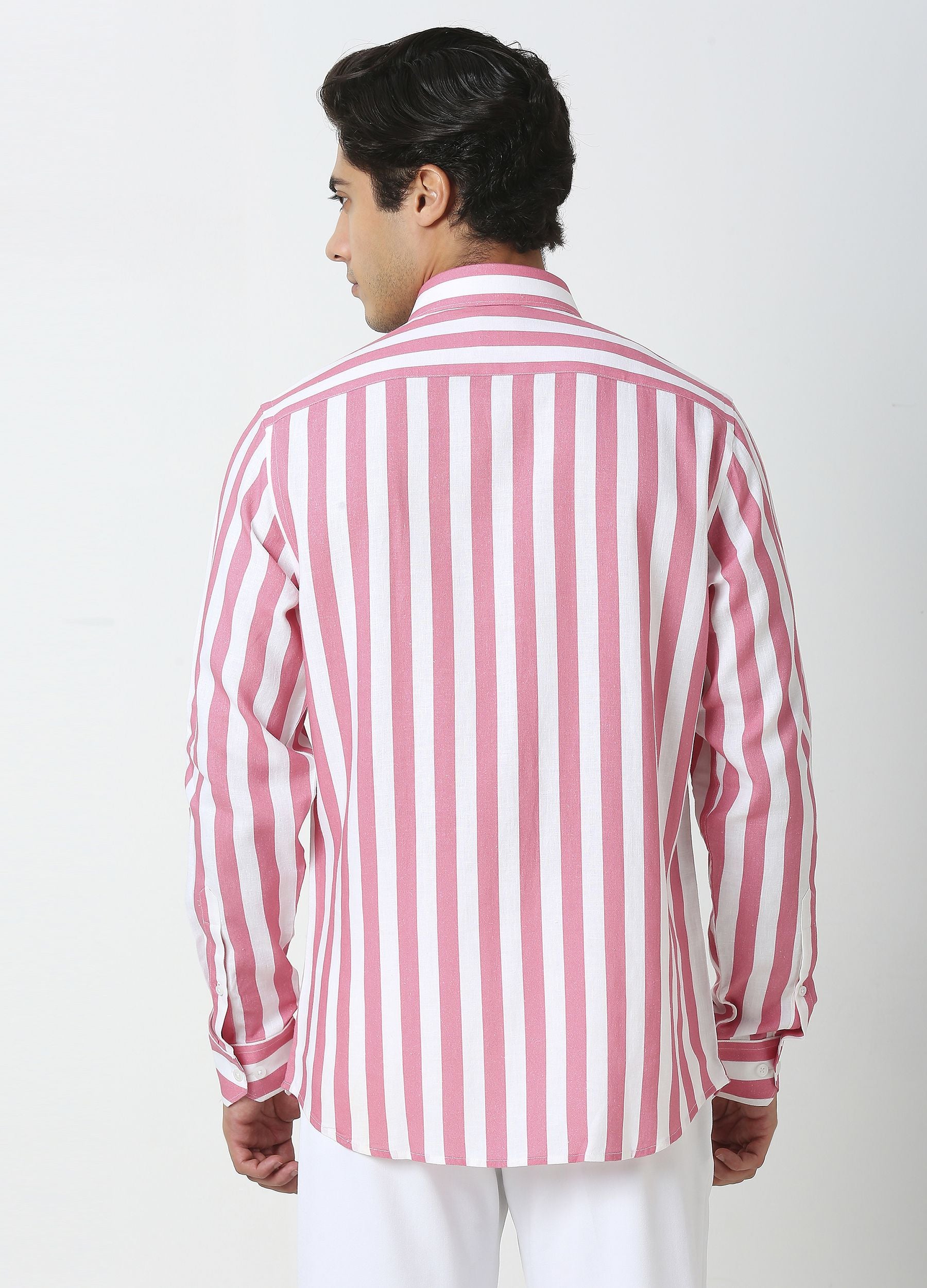 Cutaway Collar Stripe Shirt - Coral