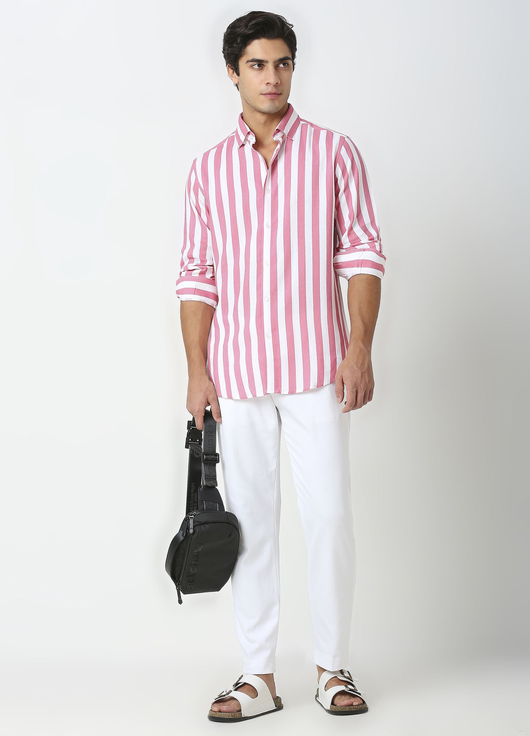 Cutaway Collar Stripe Shirt - Coral