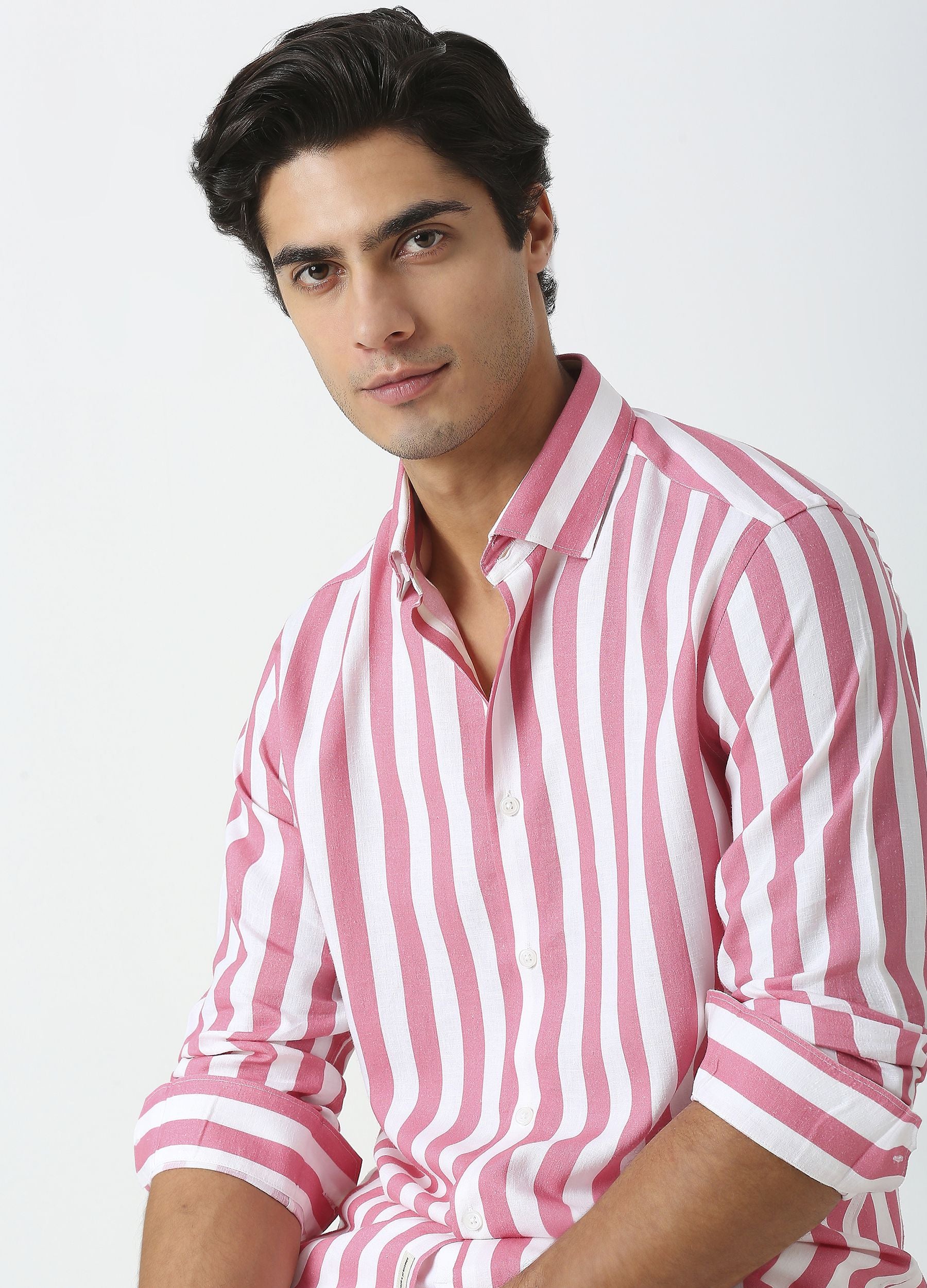 Cutaway Collar Stripe Shirt - Coral