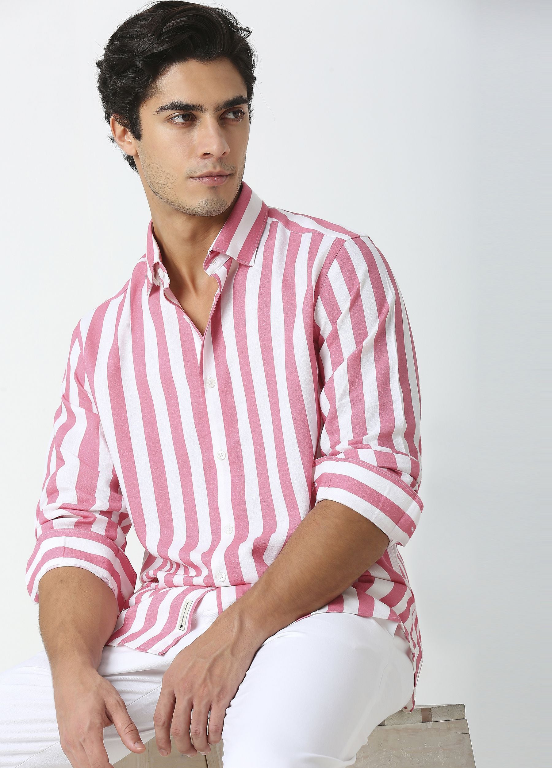 Cutaway Collar Stripe Shirt - Coral