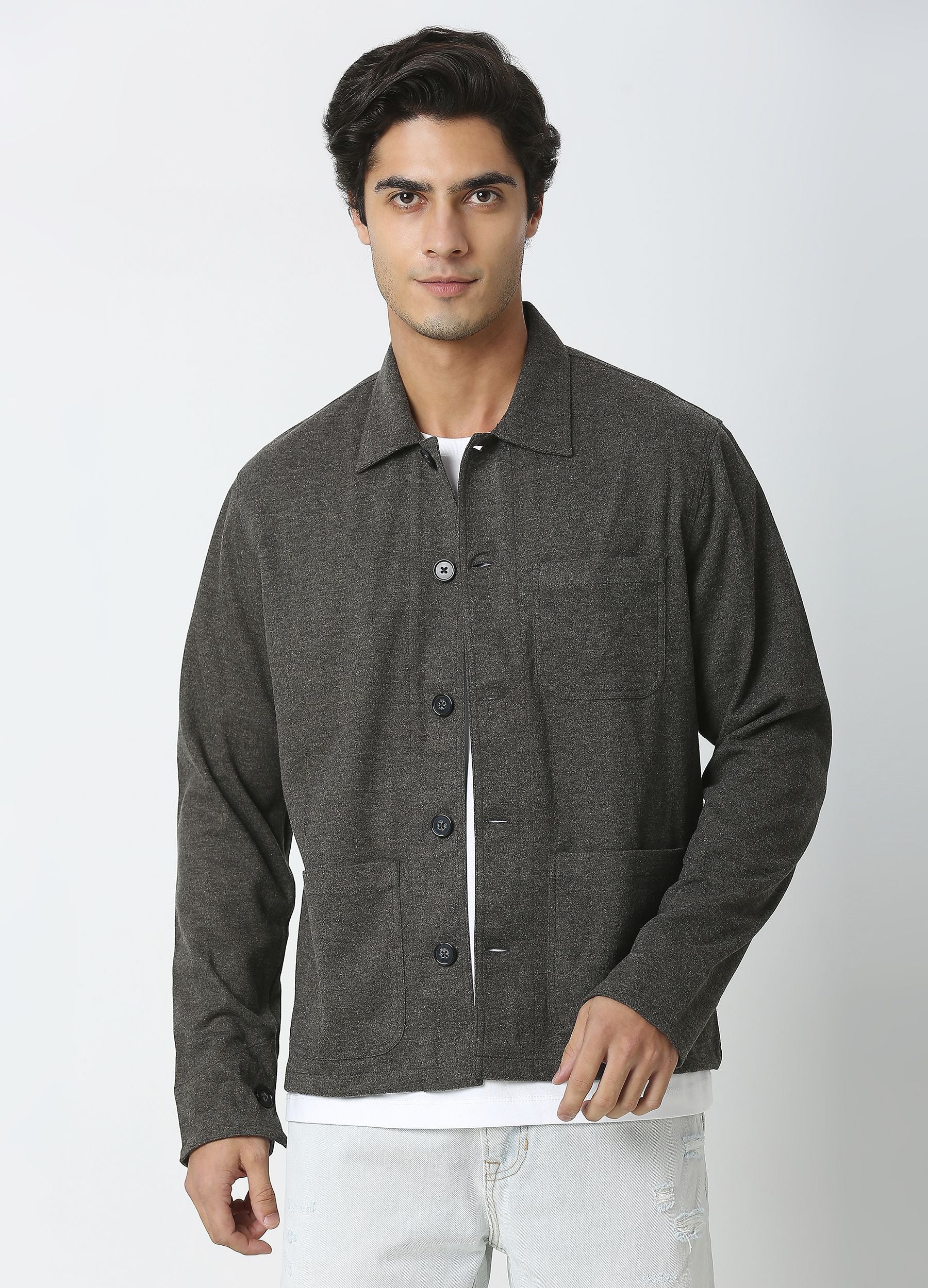 Artisan Melange Shacket - Anchor Grey