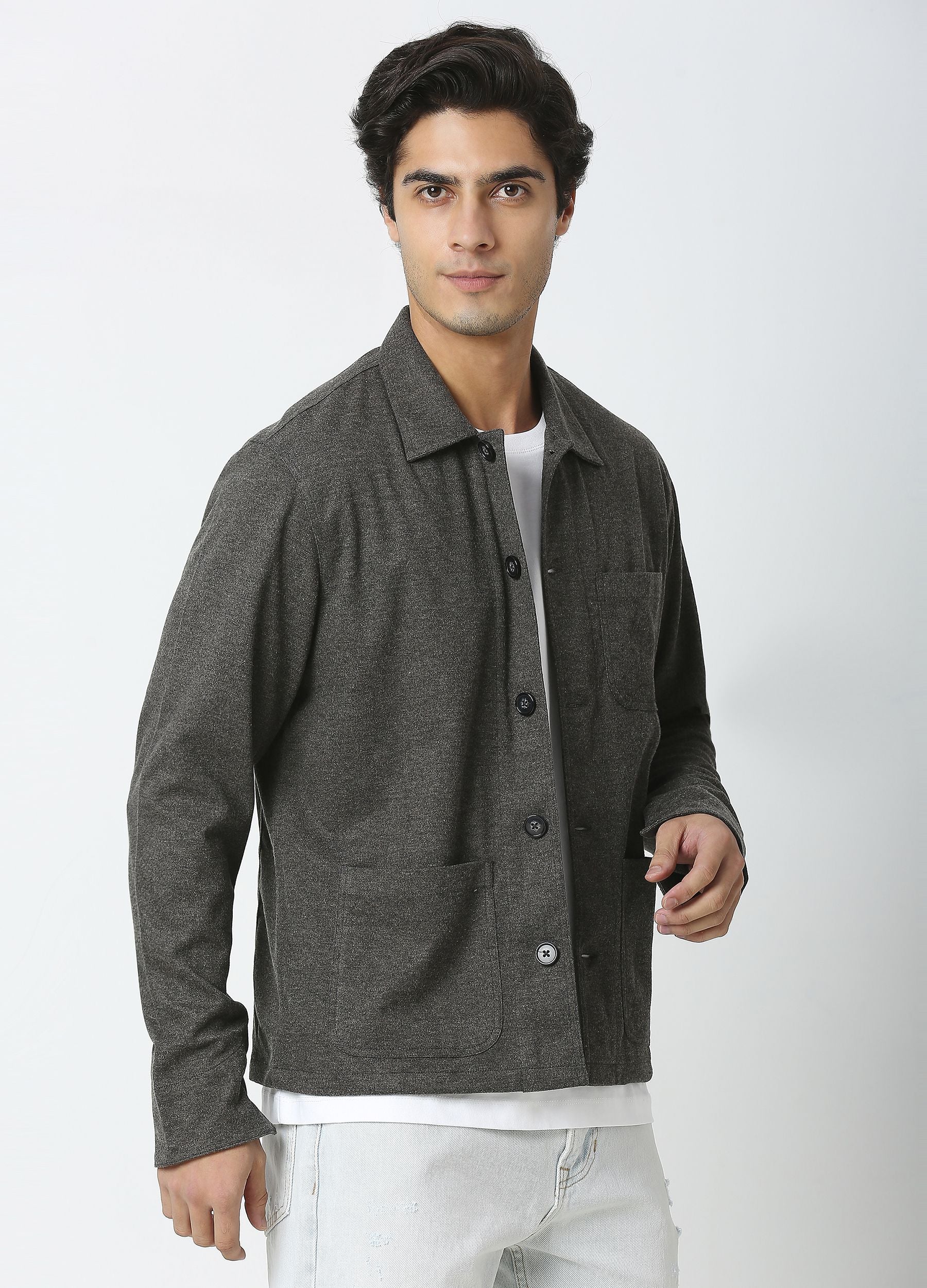 Artisan Melange Shacket - Anchor Grey