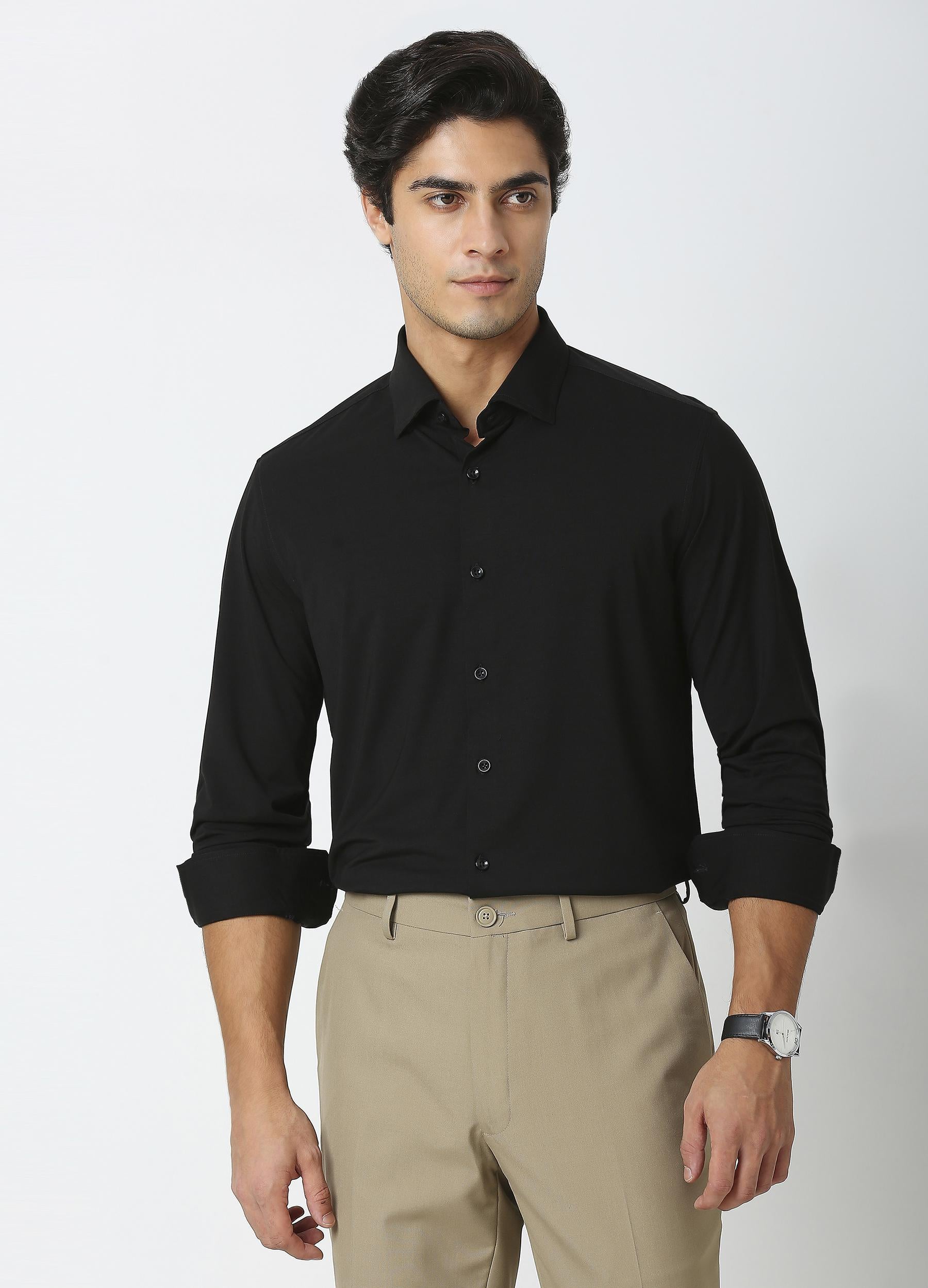 Black Knit Button Down Shirt - Black