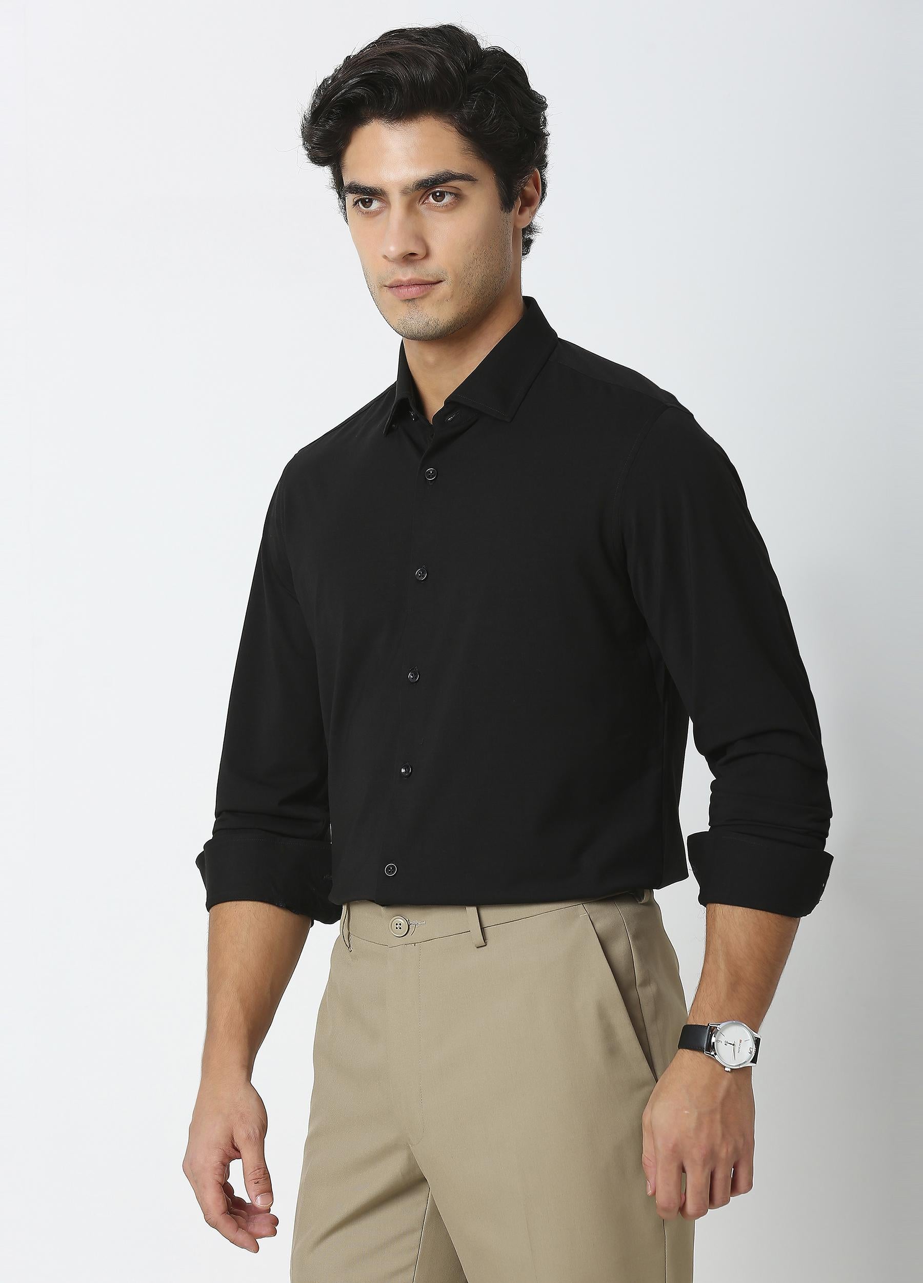 Black Knit Button Down Shirt - Black