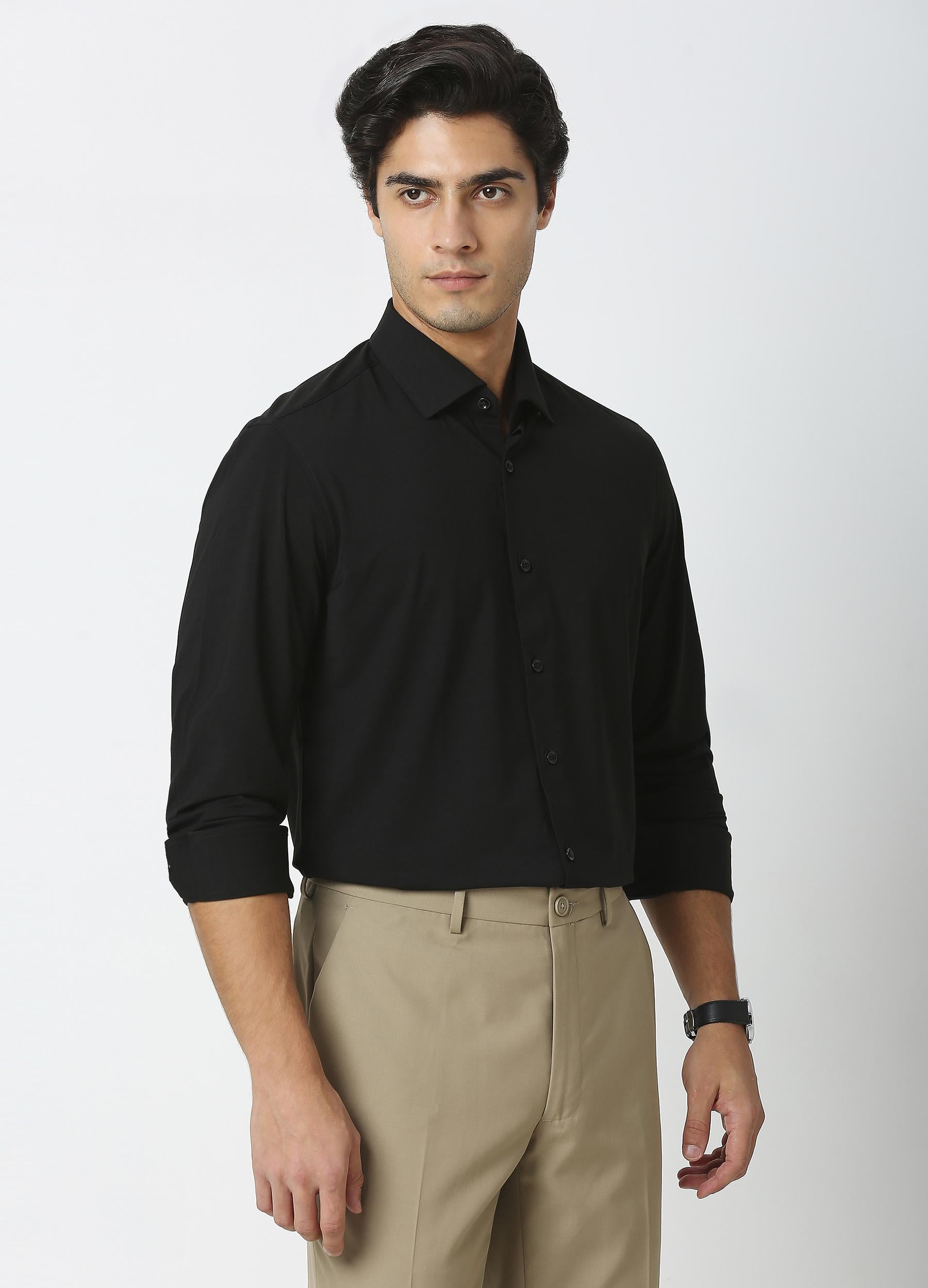 Black Knit Button Down Shirt - Black