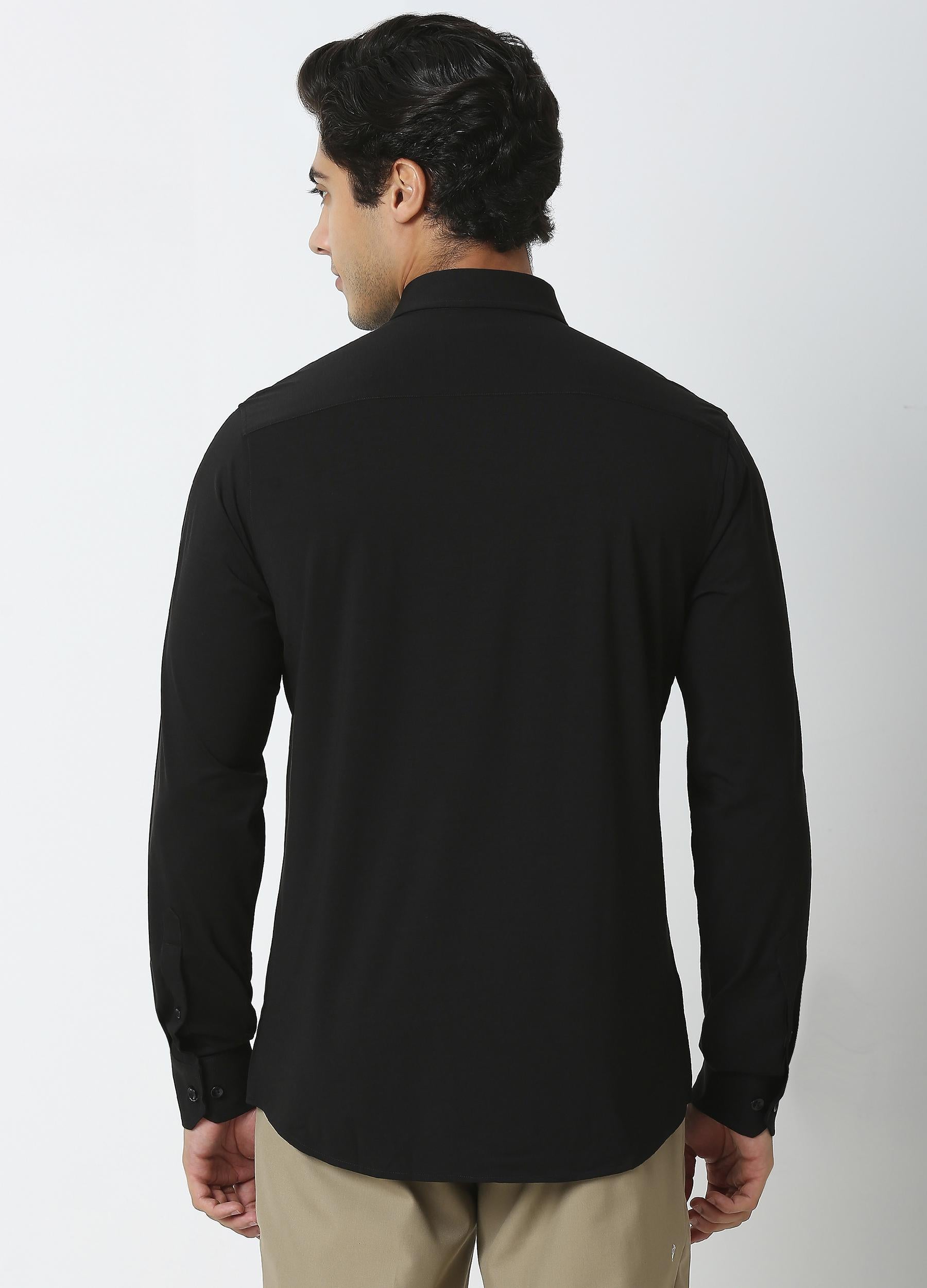 Black Knit Button Down Shirt - Black