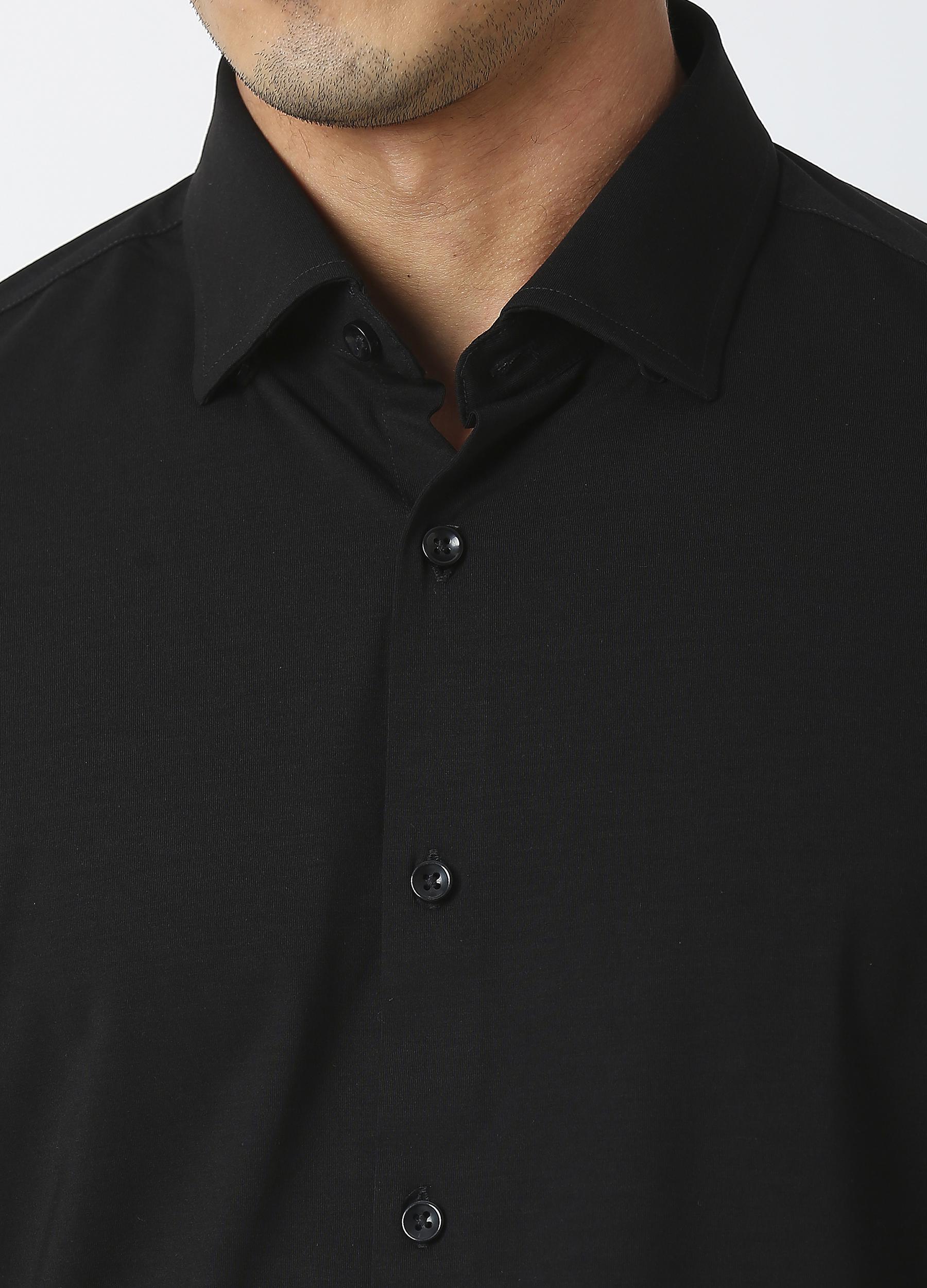 Black Knit Button Down Shirt - Black