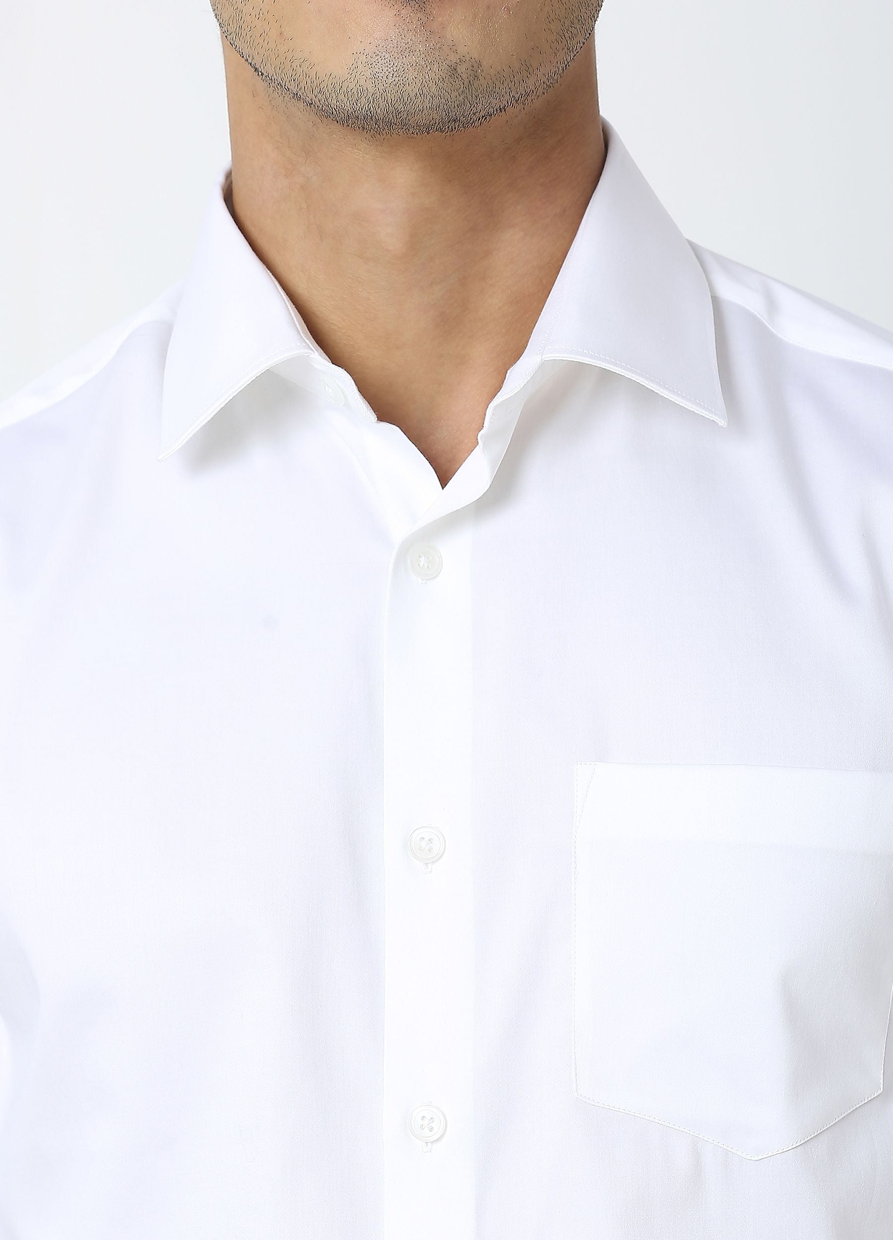 Straight Point Collar Fine Satin Relax fit Stretch Shirt White