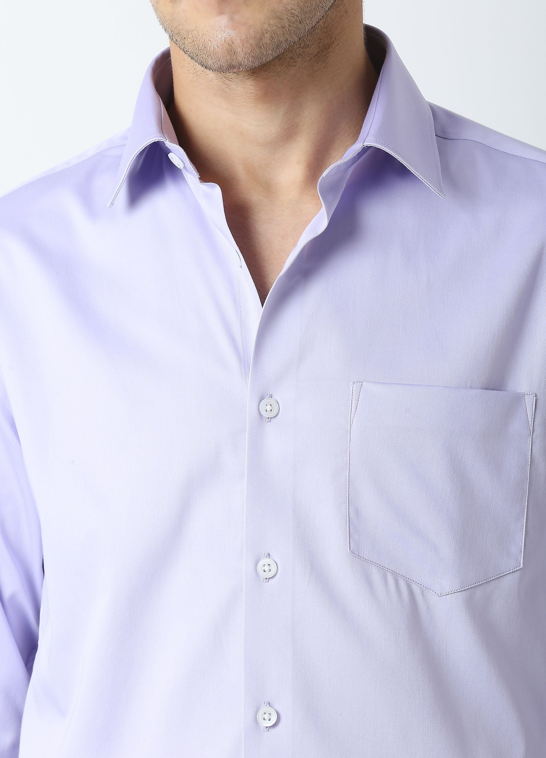 Straight Point Collar Fine Satin Stretch Shirt Lavender